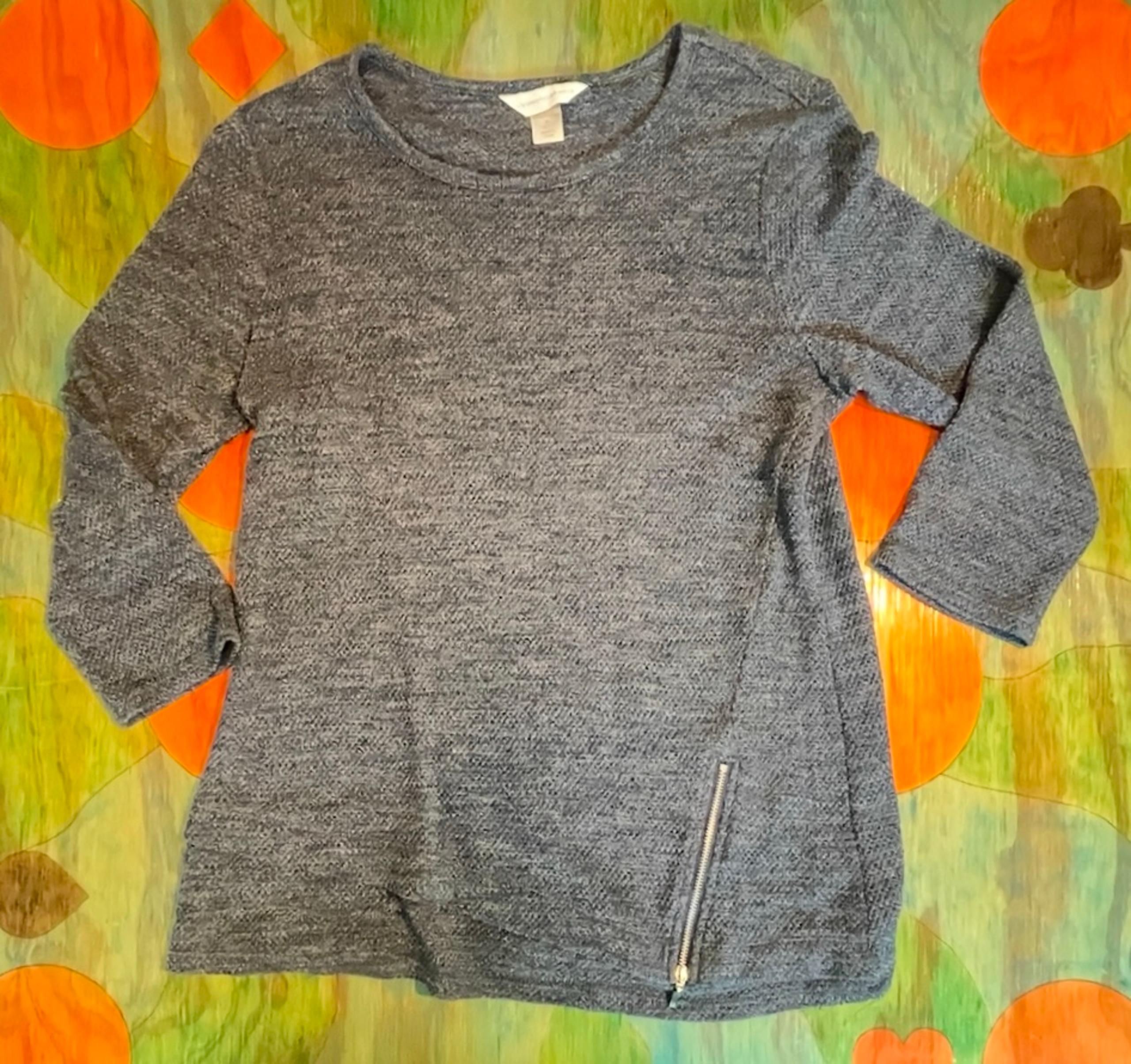 Christopher & Banks Shirt Top Blouse  Womens M 3/4 Sleeve Blue Gray Zipper Sweat