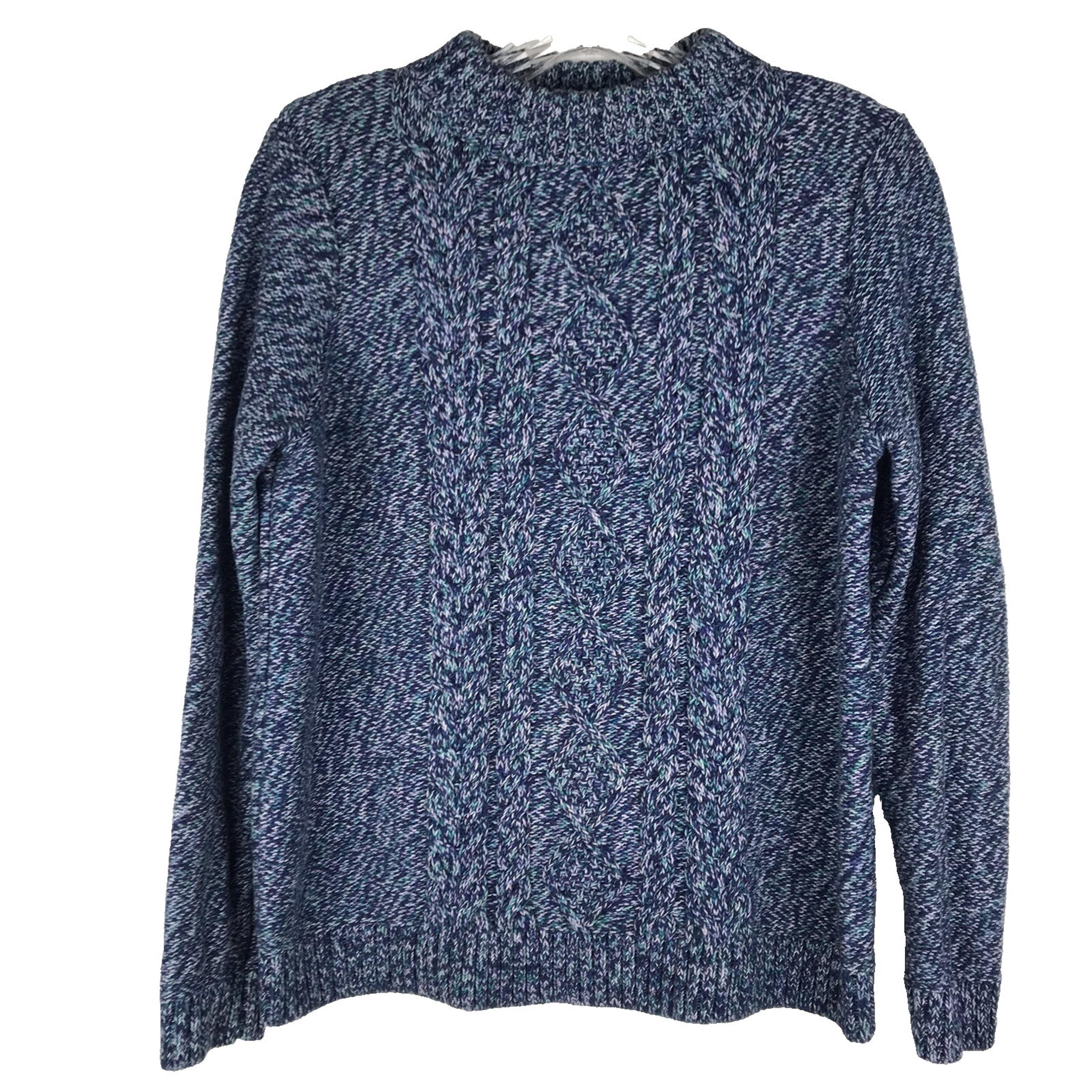 Lands' End Cable Knit Mock Neck Sweater Marled Blue Purple Cotton Petite Medium