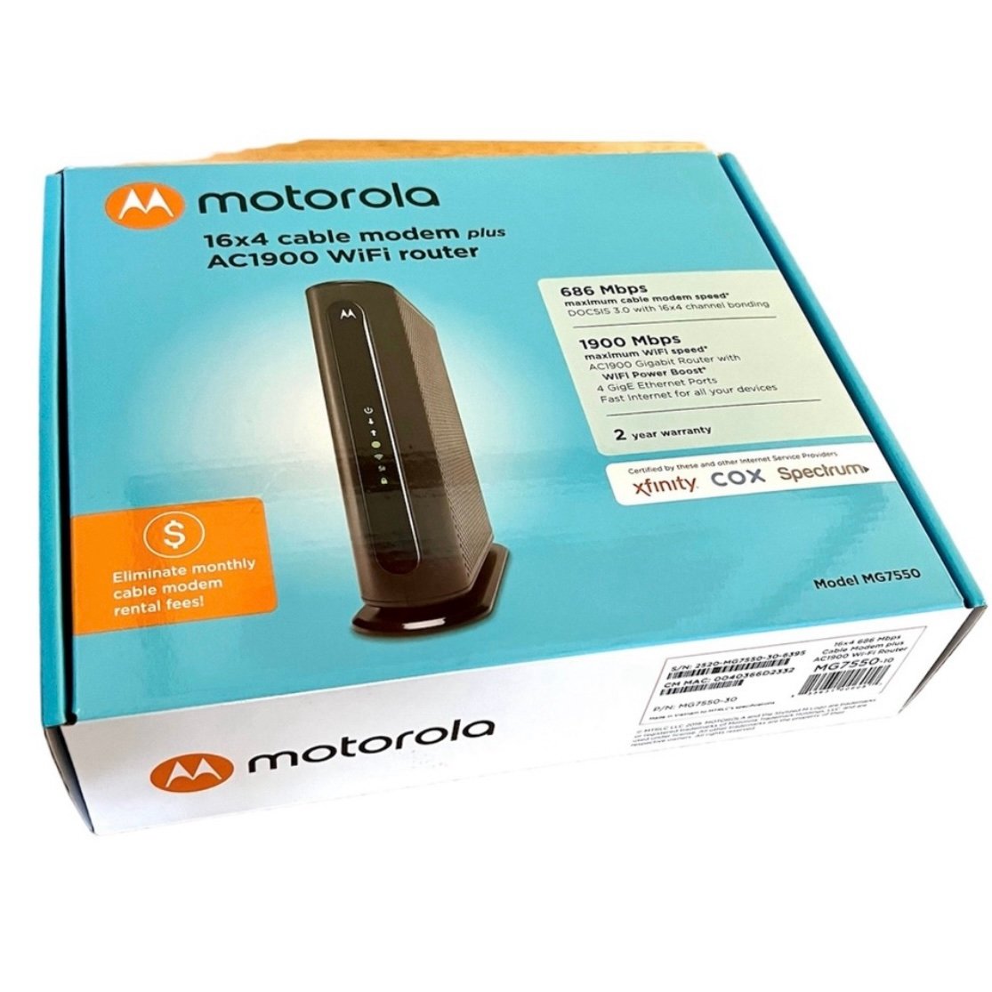 Modem router combo Motorola MG7550 16x4 cable modem plus AC1900 WiFi router