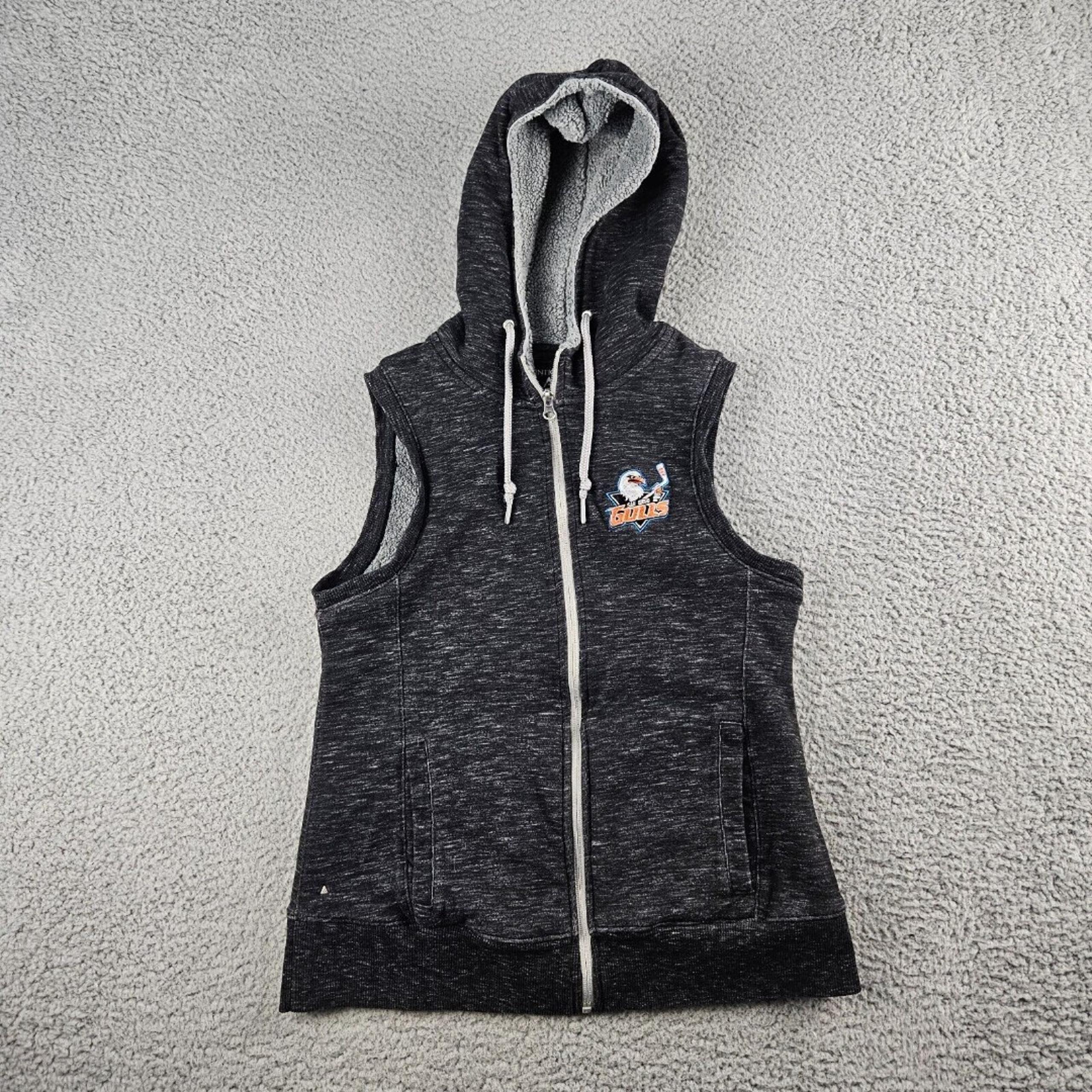 Antigua Hooded Vest Womens Medium Gray San Diego Gulls NHL Fleece Lined Full Zip