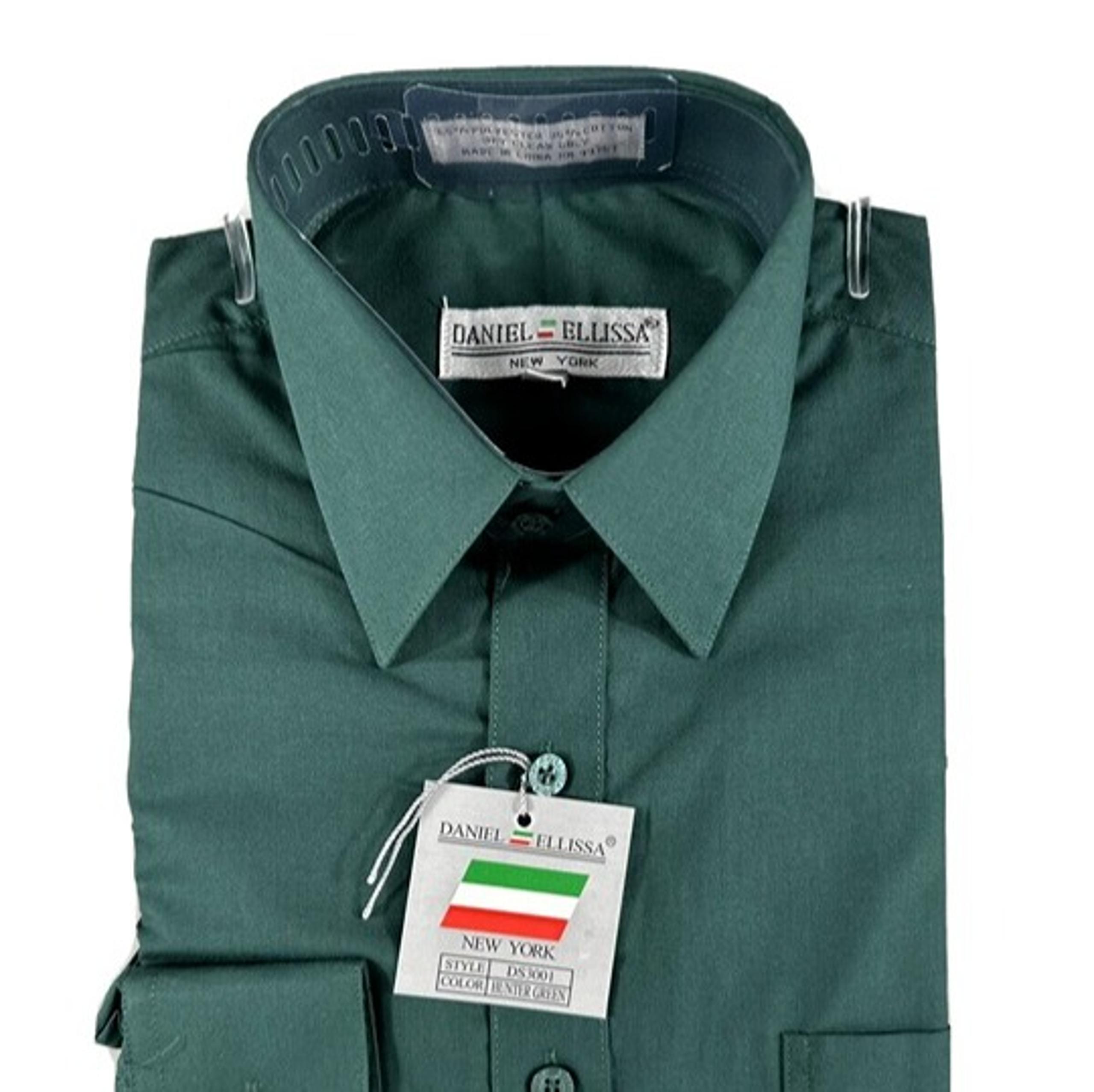 Daniel Ellissa Men's Hunter Green Dress Shirt Convertible Cuff Size 17.5 34/35