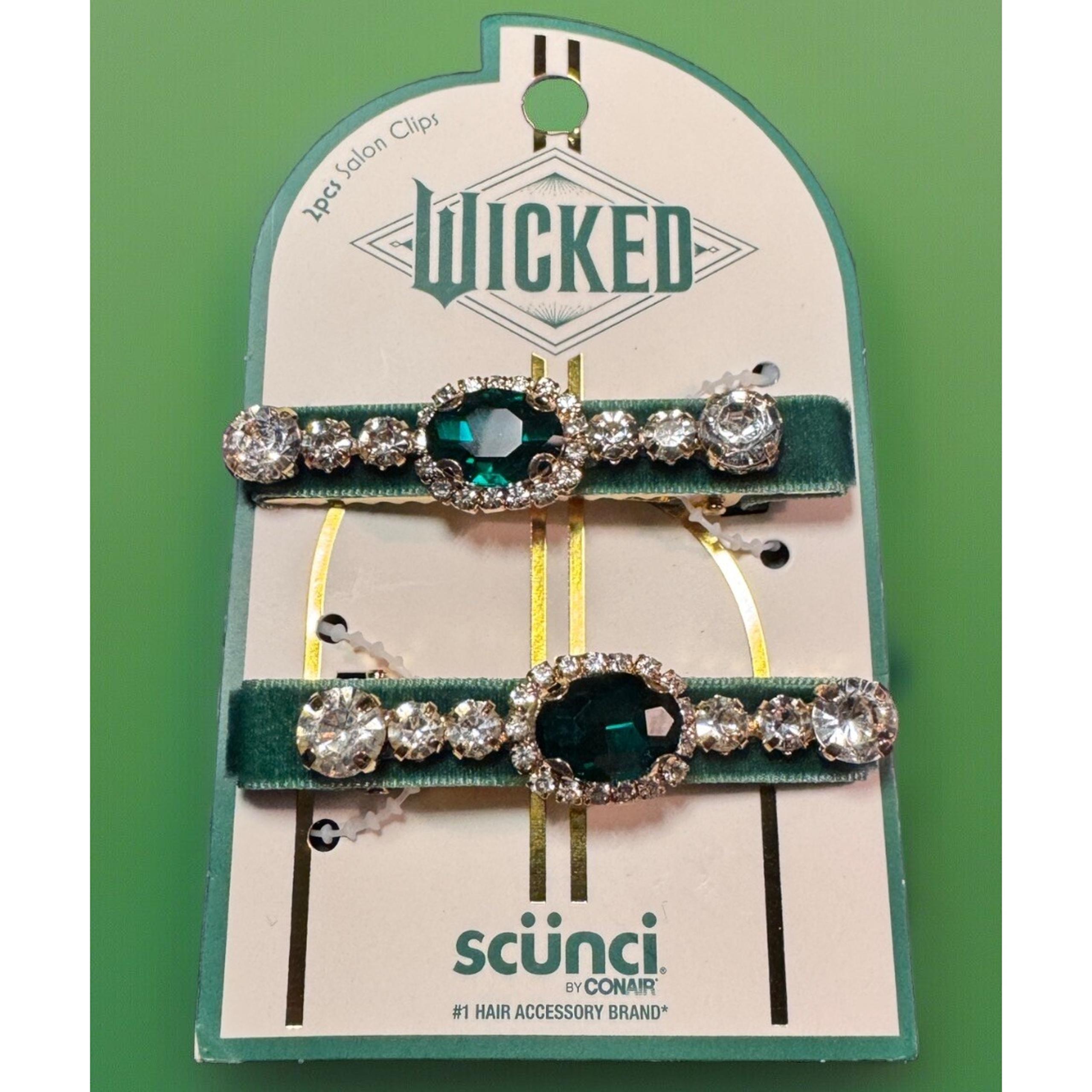 Wicked Scunci Green Rhinestone Hair Clips 2 - New