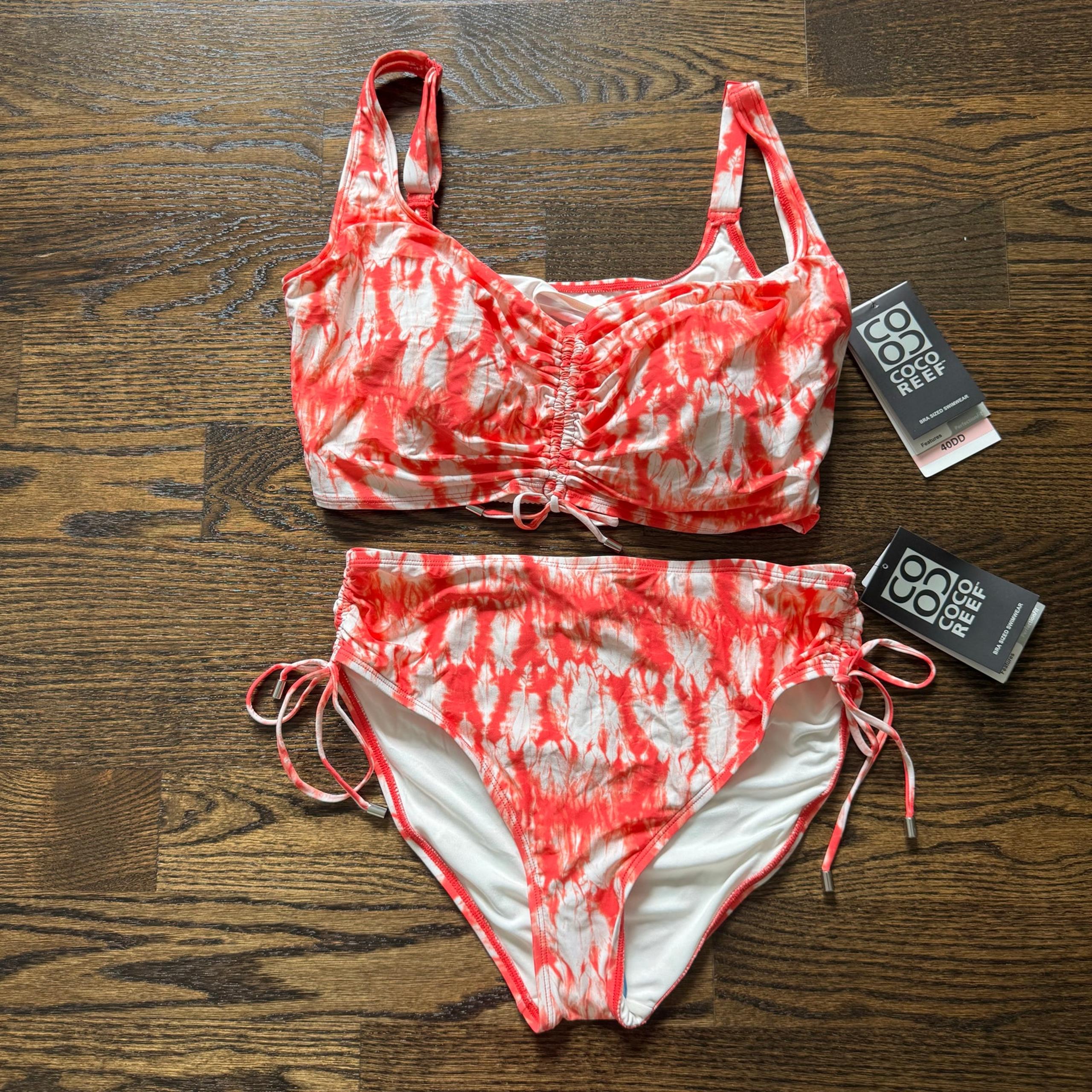 Coco Reef Bra Sized 40DD underwire bikini top XL bikini bottom tie dye NEW