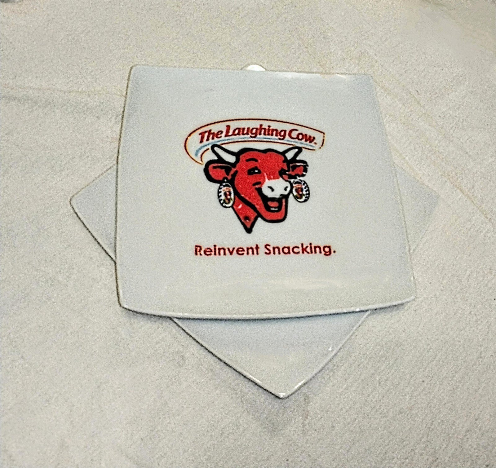 The Laughing Cow 2 piece Collectible Plate Set RARE Square shape w/curved edges.