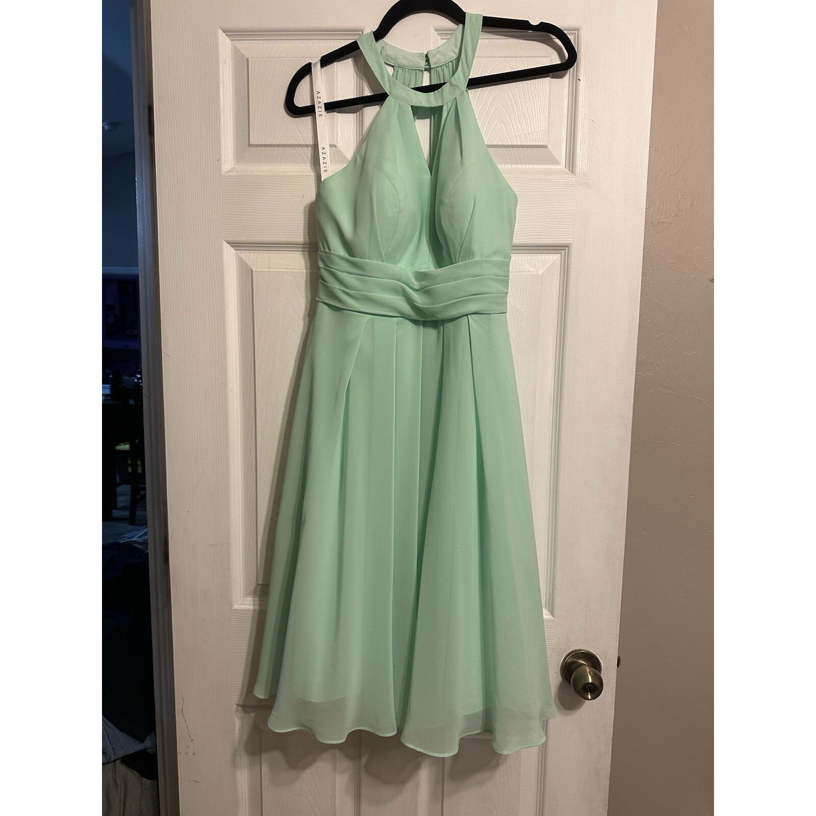 Azazie Mint Halter Dress