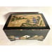 Hand Painted Black Lacquer Japanese Jewelry Box Music Box Mirrored Gold Black