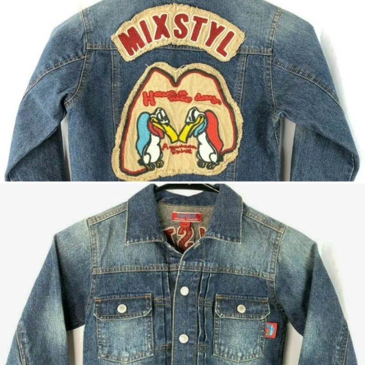 Mixstyl Kids Denim Jean Jacket Euro Size 110 5? Buzzard American Spirit Nice Day