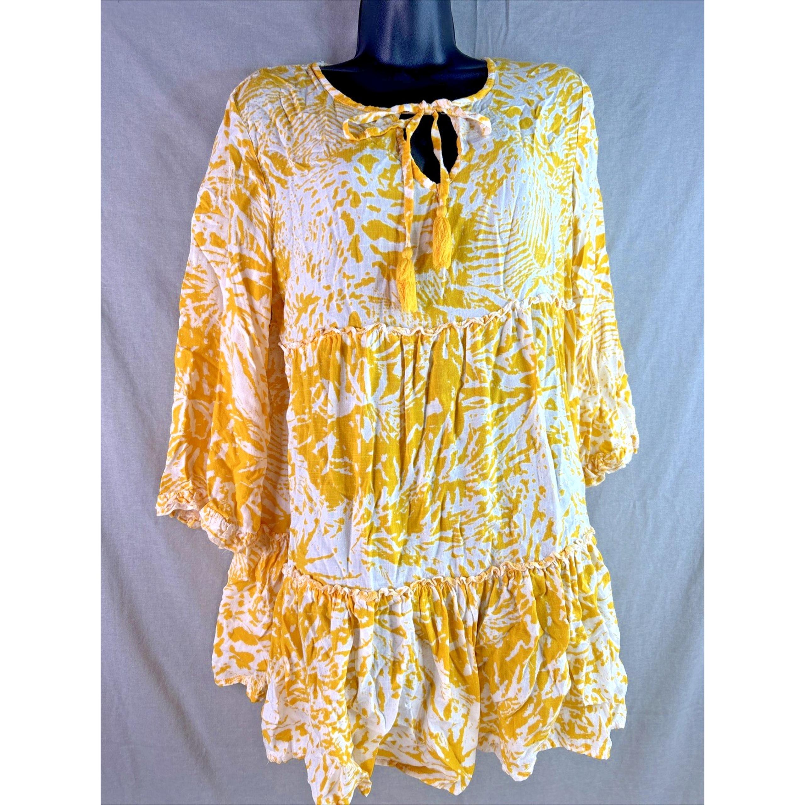 Blue Island Sun Dress Tunic  Women's Tropical Mini beach Cover up boho Size S