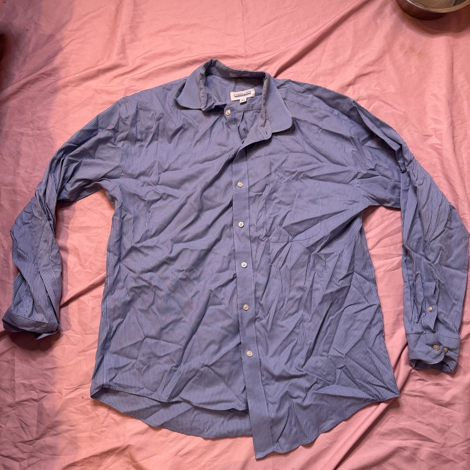 Joseph & Feiss Dress Shirt Blue Stripe 16.5 34/35 Non-Iron Cotton