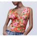 Zara Floral Print Bodysuit V-Neck Ruched Waist Size Medium New