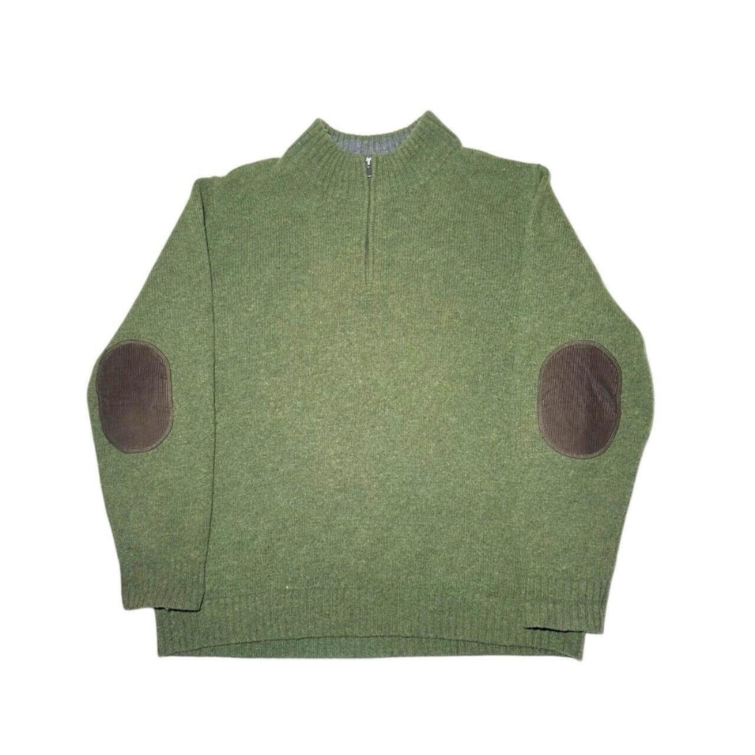 VTG LL Bean Sweater Shetland Wool Speckled  Mens Sz XL Elbow Patches Green