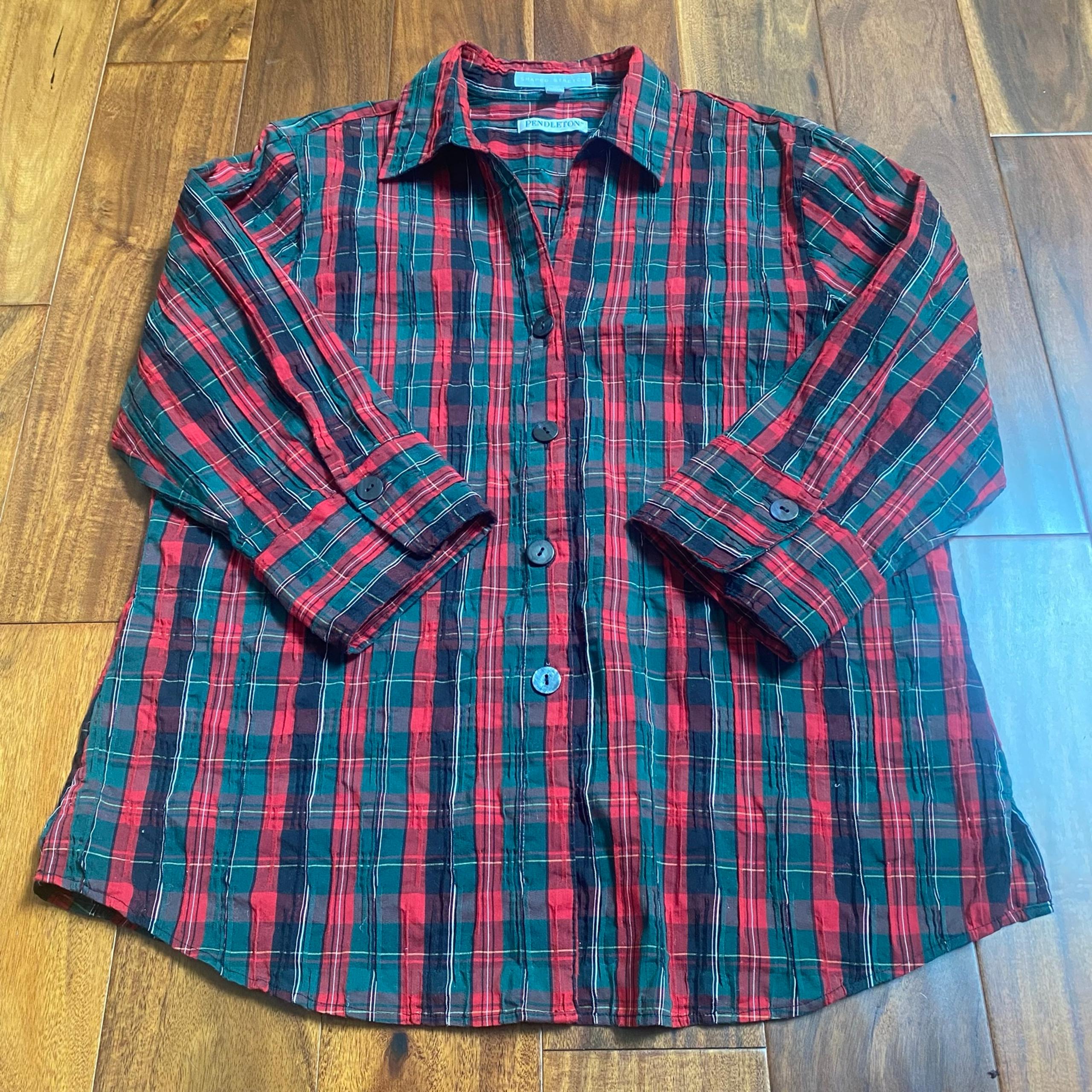 Pendleton Shaped Stretch Women’s Classic Plaid Button Down Shirt Size 14