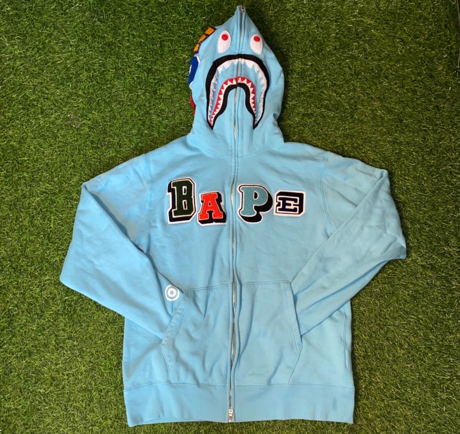 2022 Bape Multi Fonts Shark full zip hoodie FW21 baby SAX Blue Receipt