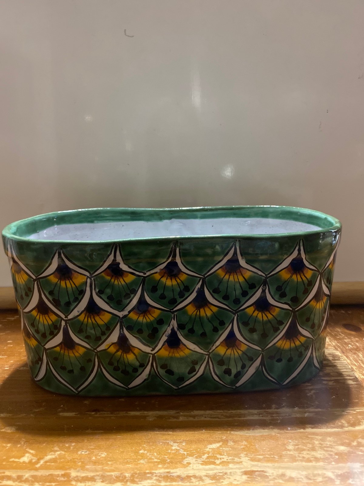 Mexican Talavera pottery Green Peacock design