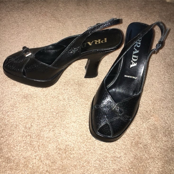 Prada Vintage Black Open Toe Chunky Heel Size 5.5