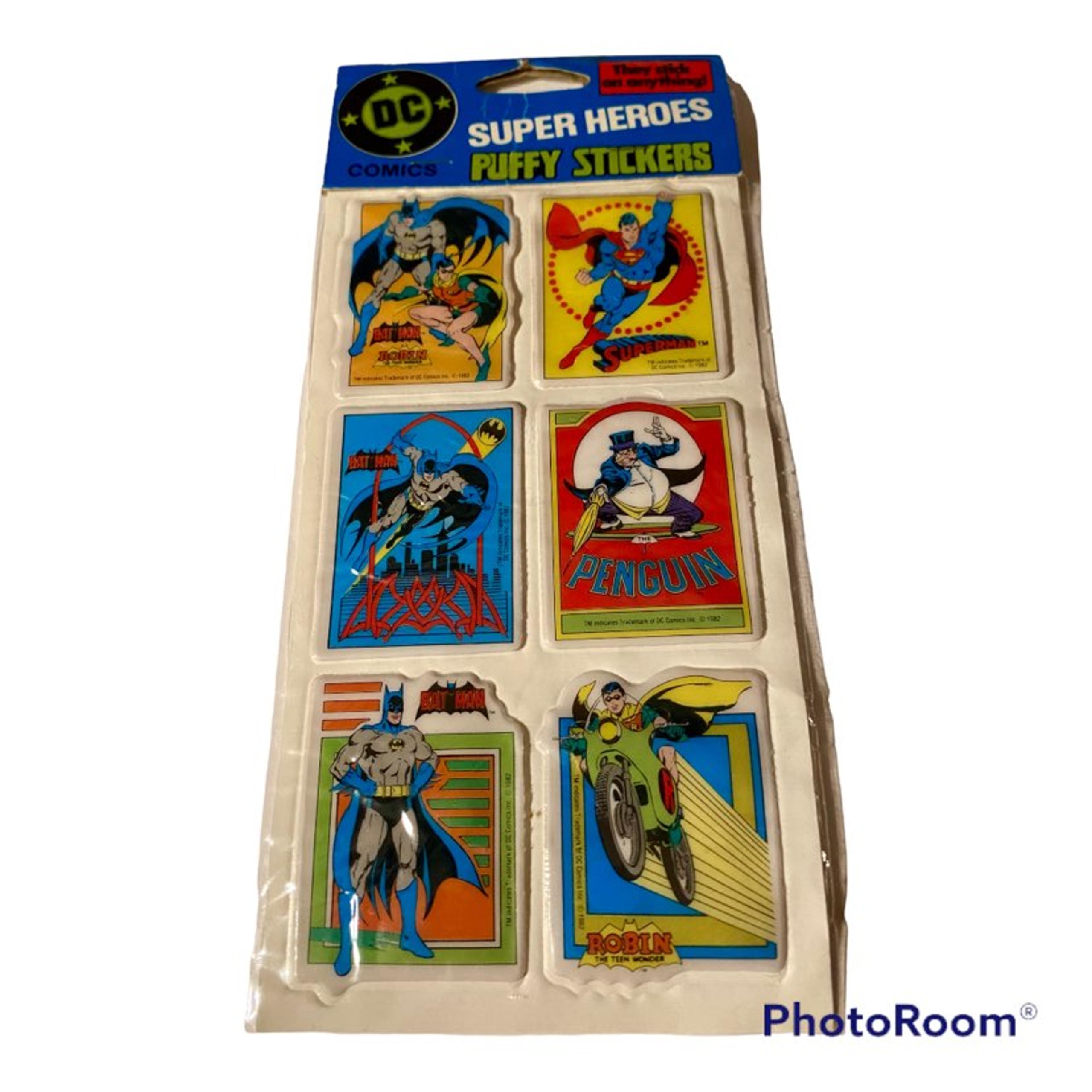 Vintage 1988 DC Comics Super Heroes Puffy Stickers Batman Robin Penguin Superman