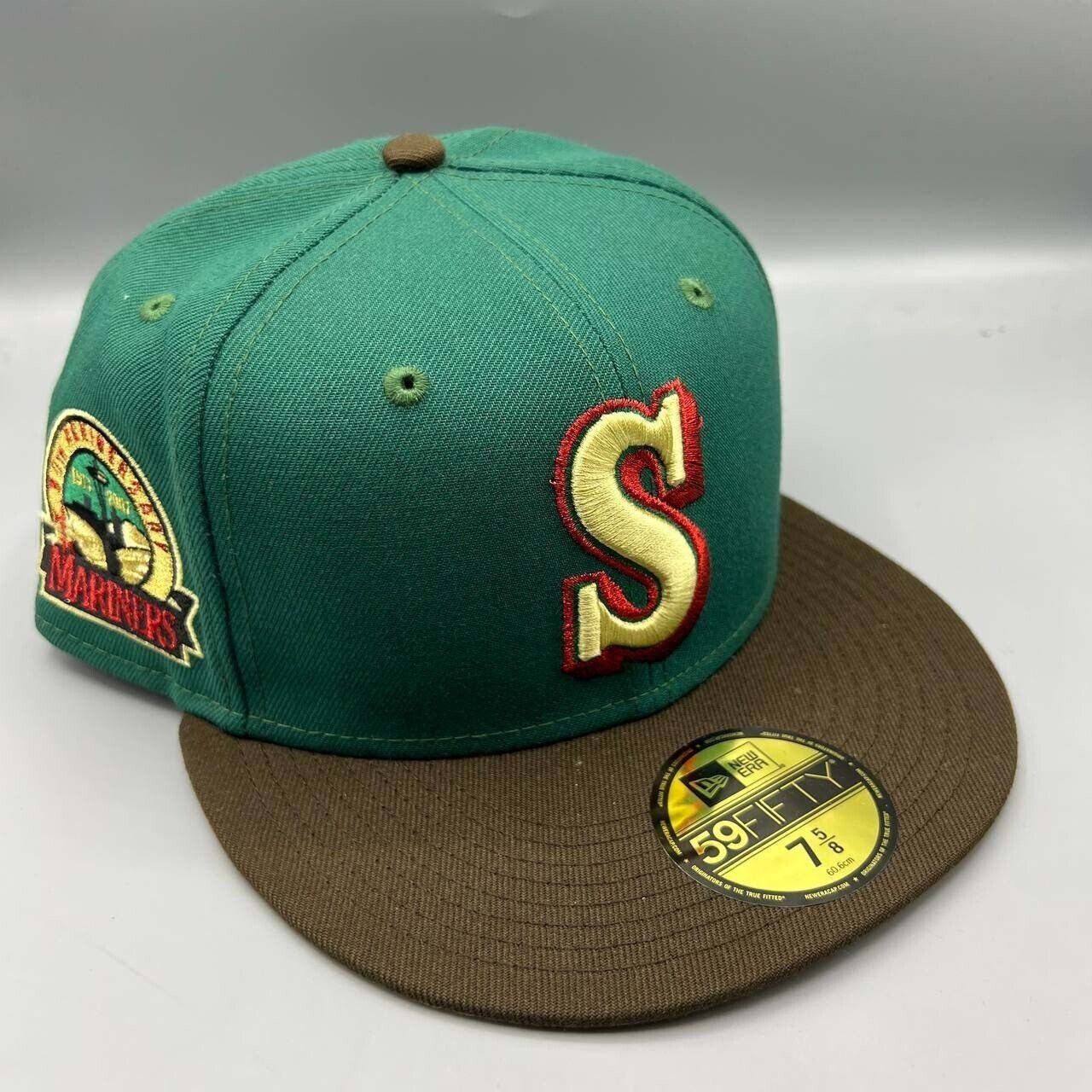 Seattle Mariners Hat Men 7 5/8 Green Yellow 59Fifty New Era MLB Fitted Cap New
