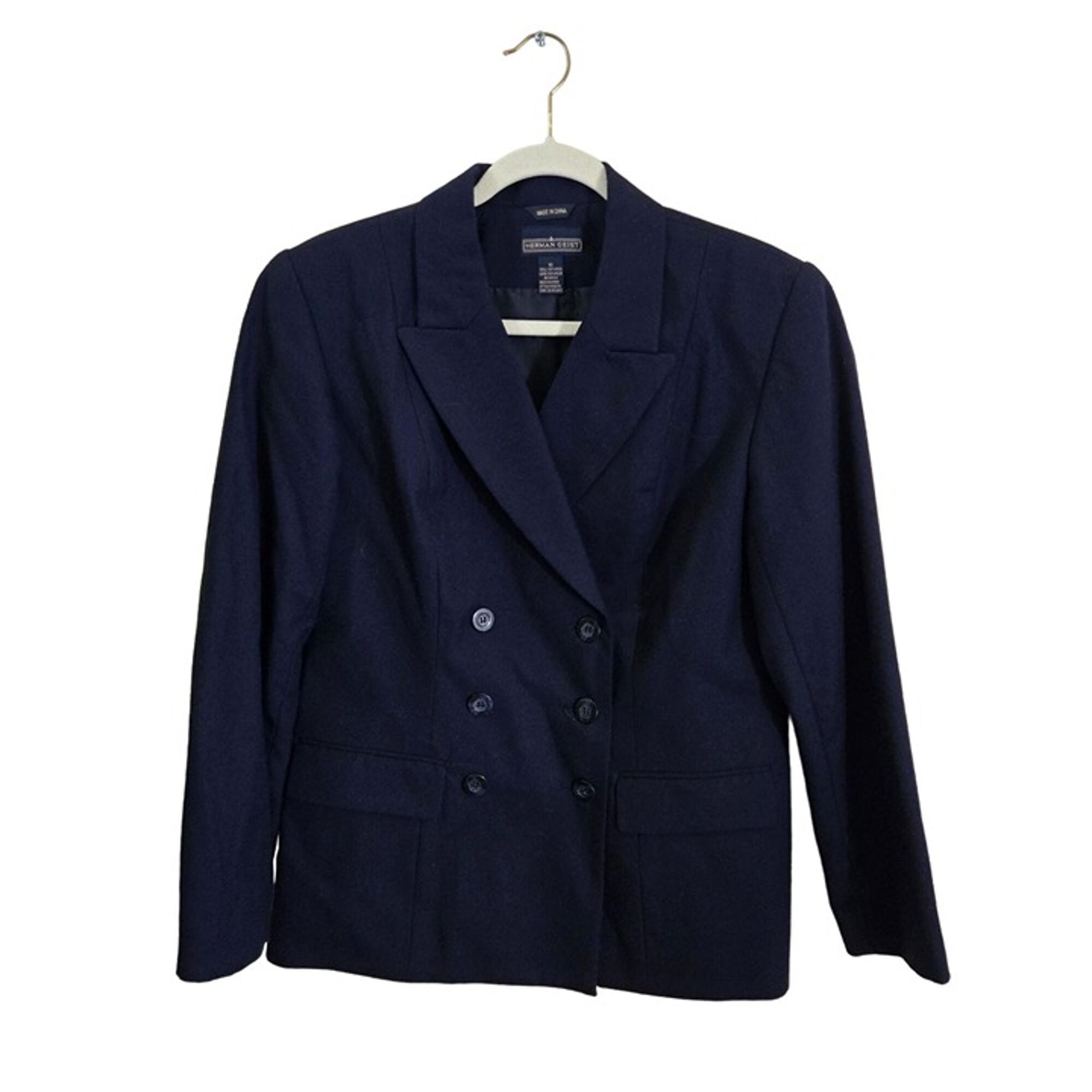 Herman Geist Vintage Classic Navy Wool Blend Double Breasted Blazer Size 10