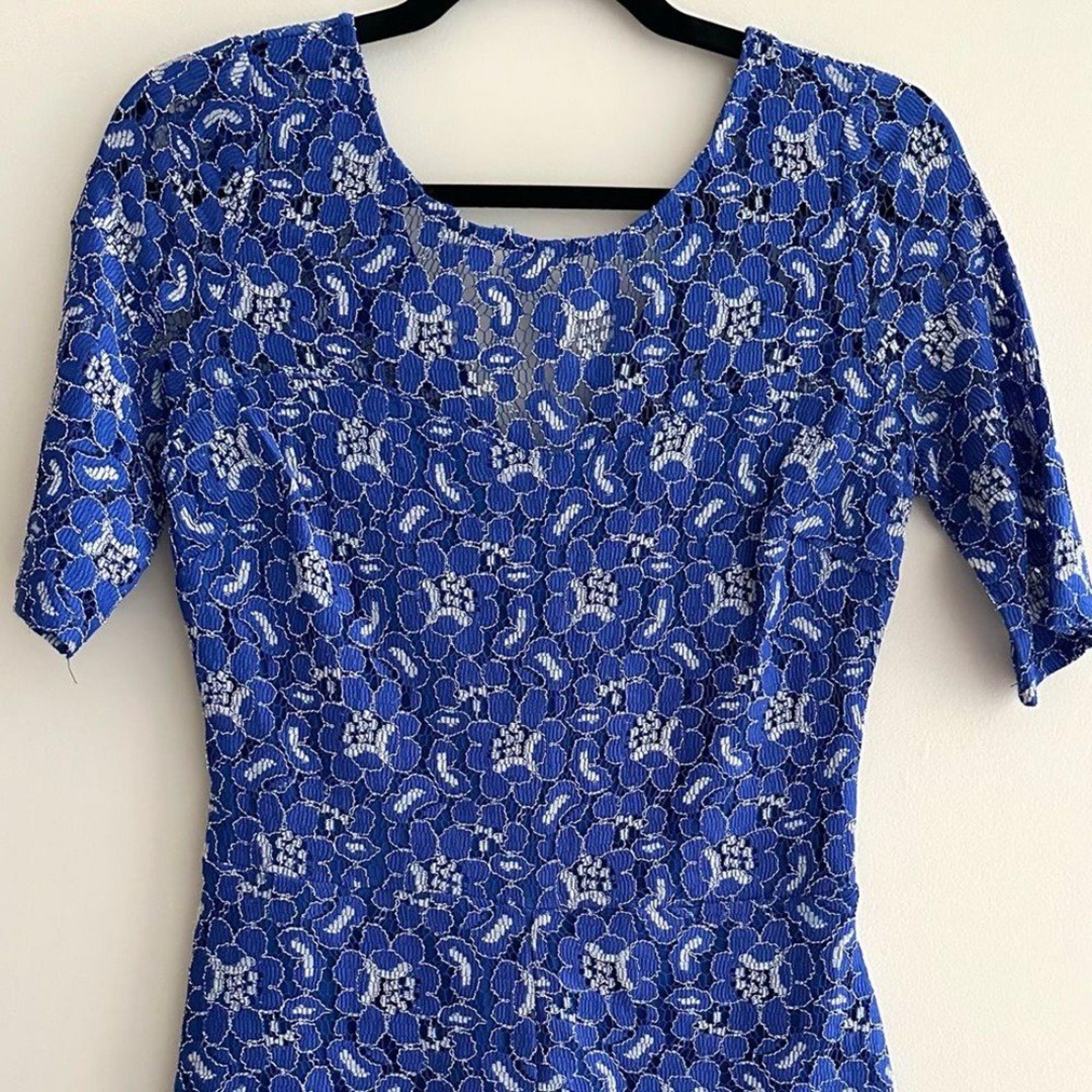 soiéblu Royal Blue Floral Lace Romper, Formal Lace, Size Medium