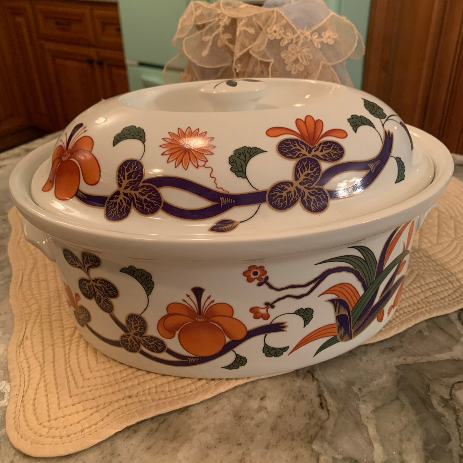 ROYAL WORCESTER Grainger Imari 2 Quart Oval Covered Casserole Rare Discontinued