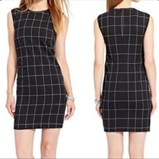 NWT Ralph Lauren Dress Classic Windowpane Black Tan Faux Leather Trim
