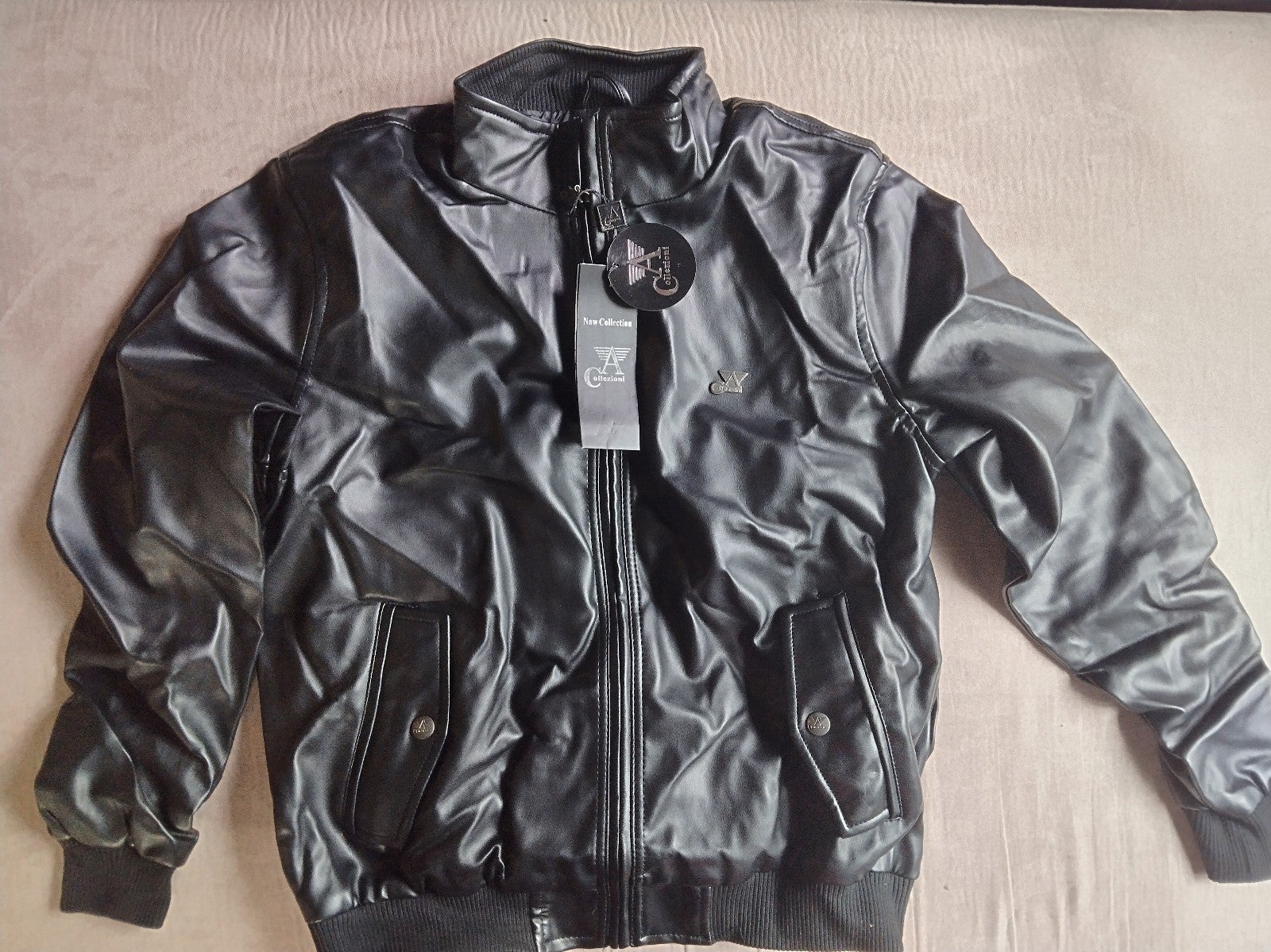 春のコレクション A Collezioni Faux Leather Bomber Jacket Black Size XL ジャケット・アウター