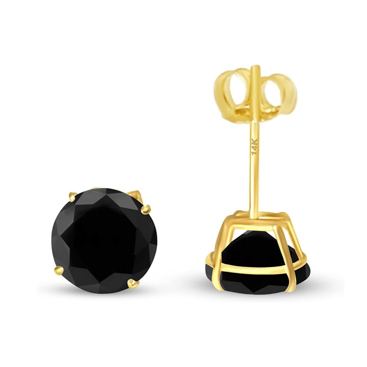 Black Moissanite 1.00 Carat 14K Yellow Gold Round solitaire Push backing earring
