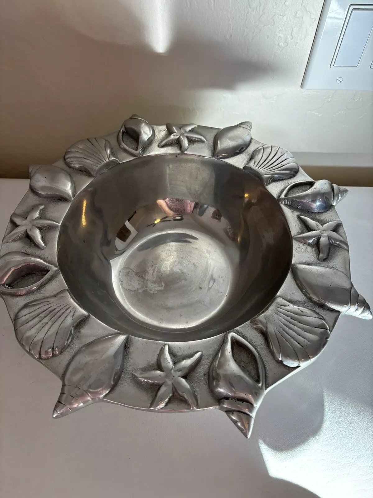 Mariposa Large Seashore Shells Starfish Bowl Metal Pewter Salad Fruit 12