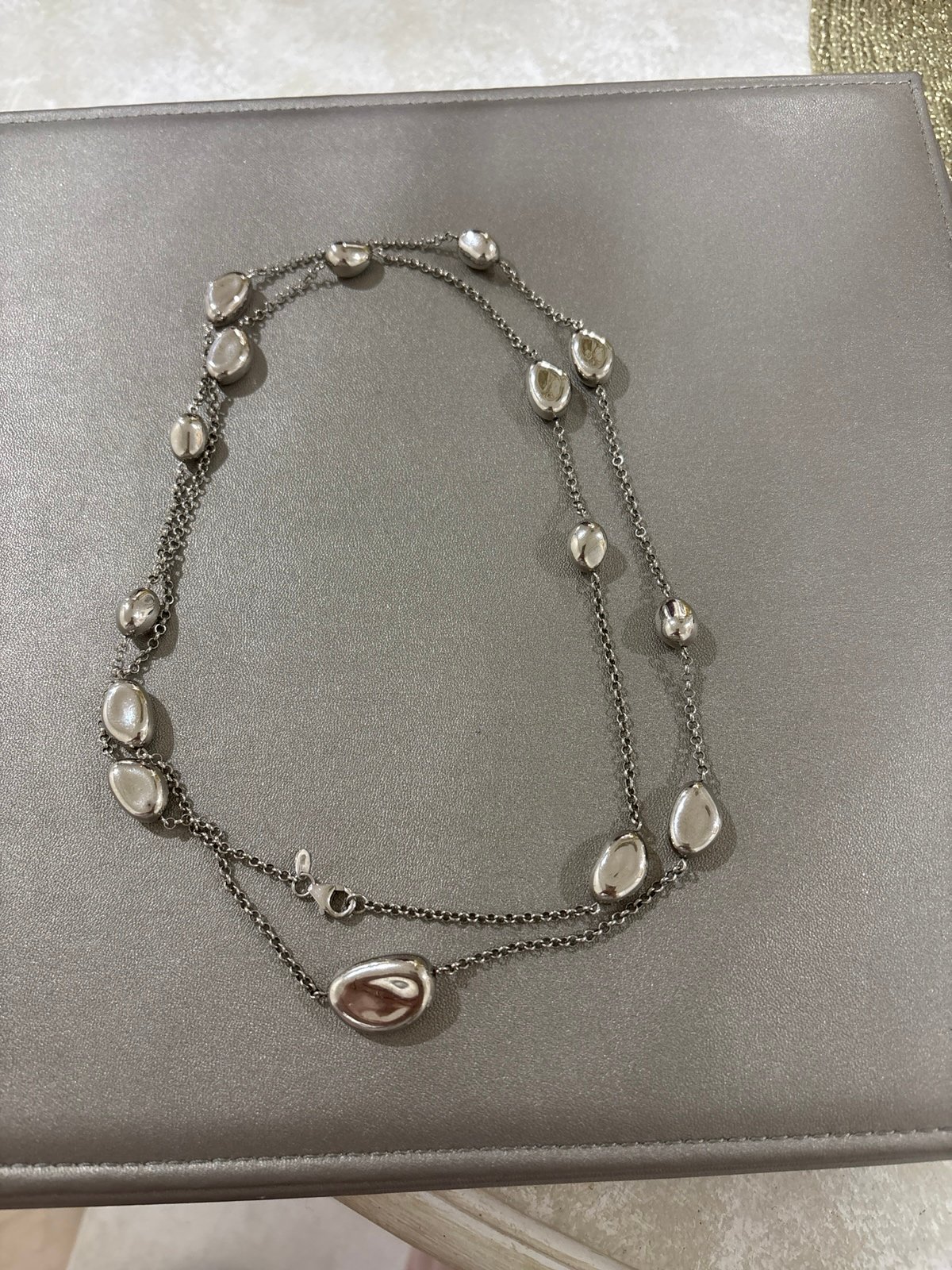 Pebble long necklace Ф Moonstone Silver Pebble Long Necklace – Chiajewelry