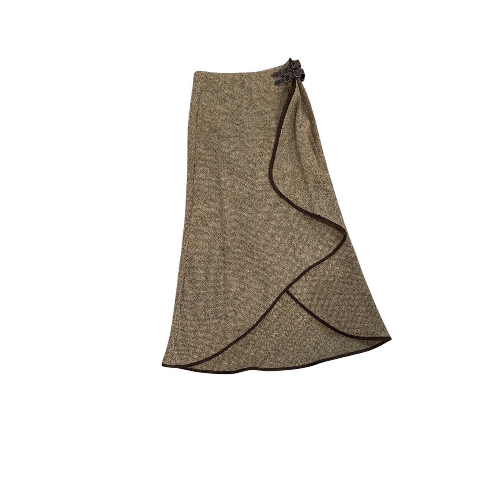 DOUBLE D RANCHWEAR WOOL CARMEL TWEED BUCKLE WRAP MAXI SKIRT SZ 4