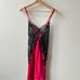 Victoria’s Secret 90s Silk Red Black Lace Vintage Lattice Maxi Gown Slip Dress M