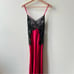 Victoria’s Secret 90s Silk Red Black Lace Vintage Lattice Maxi Gown Slip Dress M