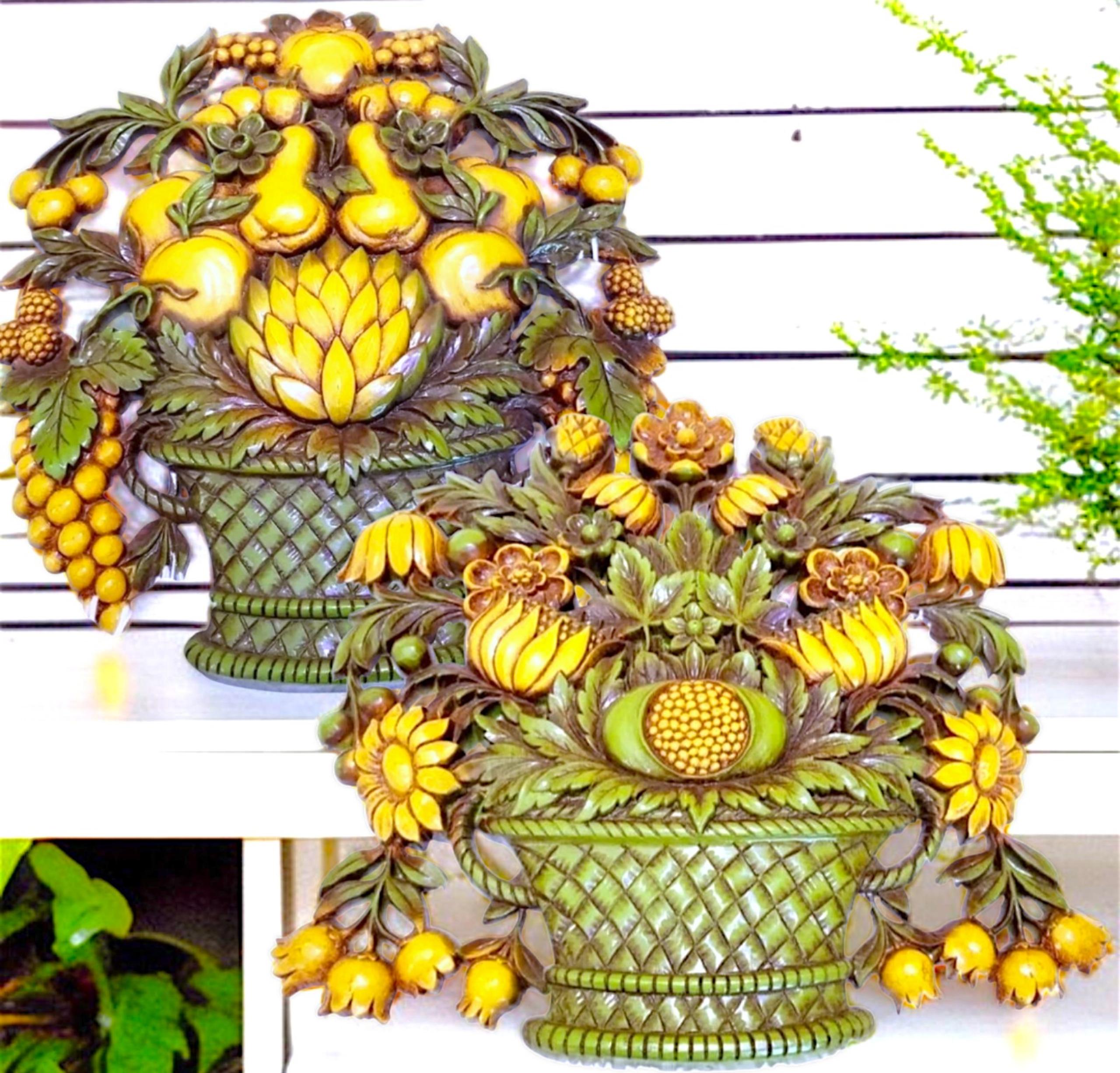 2 large 12x12 1970s Vintage syroco fruit baskets