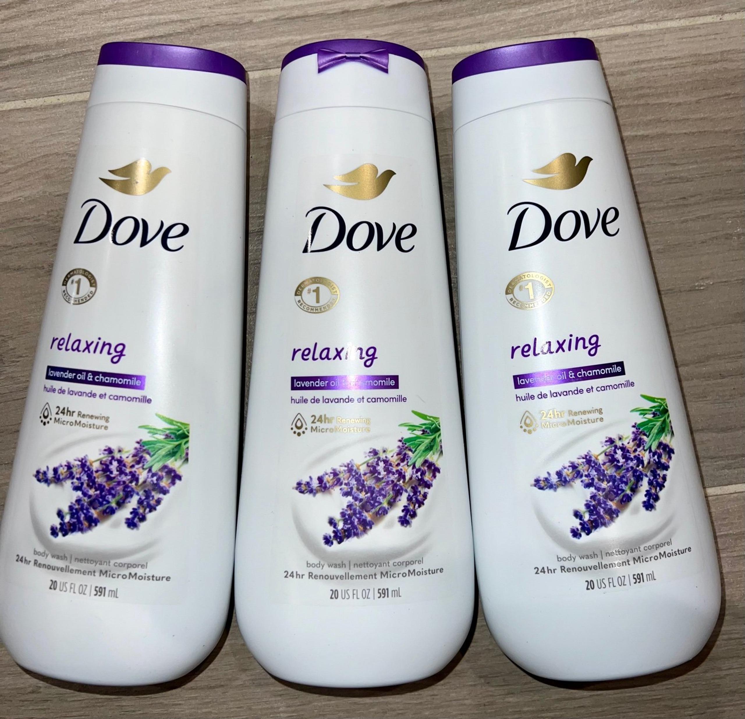 3 Dove Body Wash for Renewed, Healthy-Looking Skin Relaxing Lavender Oil & Chamo
