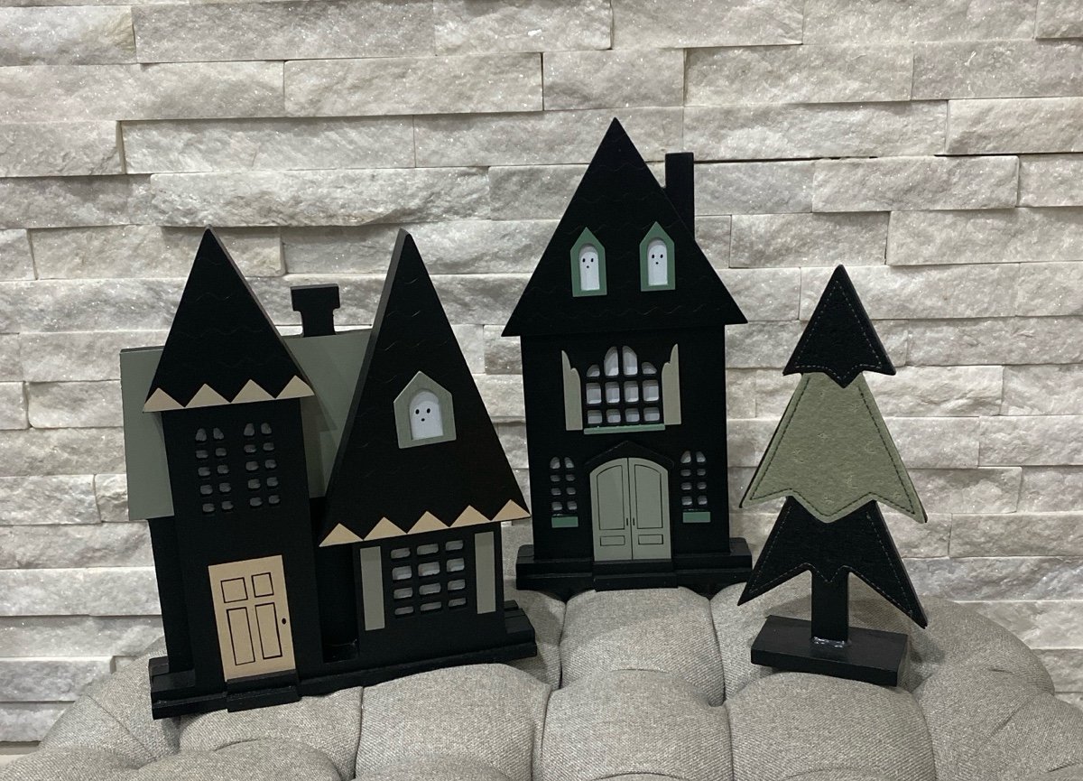 Hyde & Eek! Halloween Haunted House Bundle Tree Black Gray Ghost Wood Decor