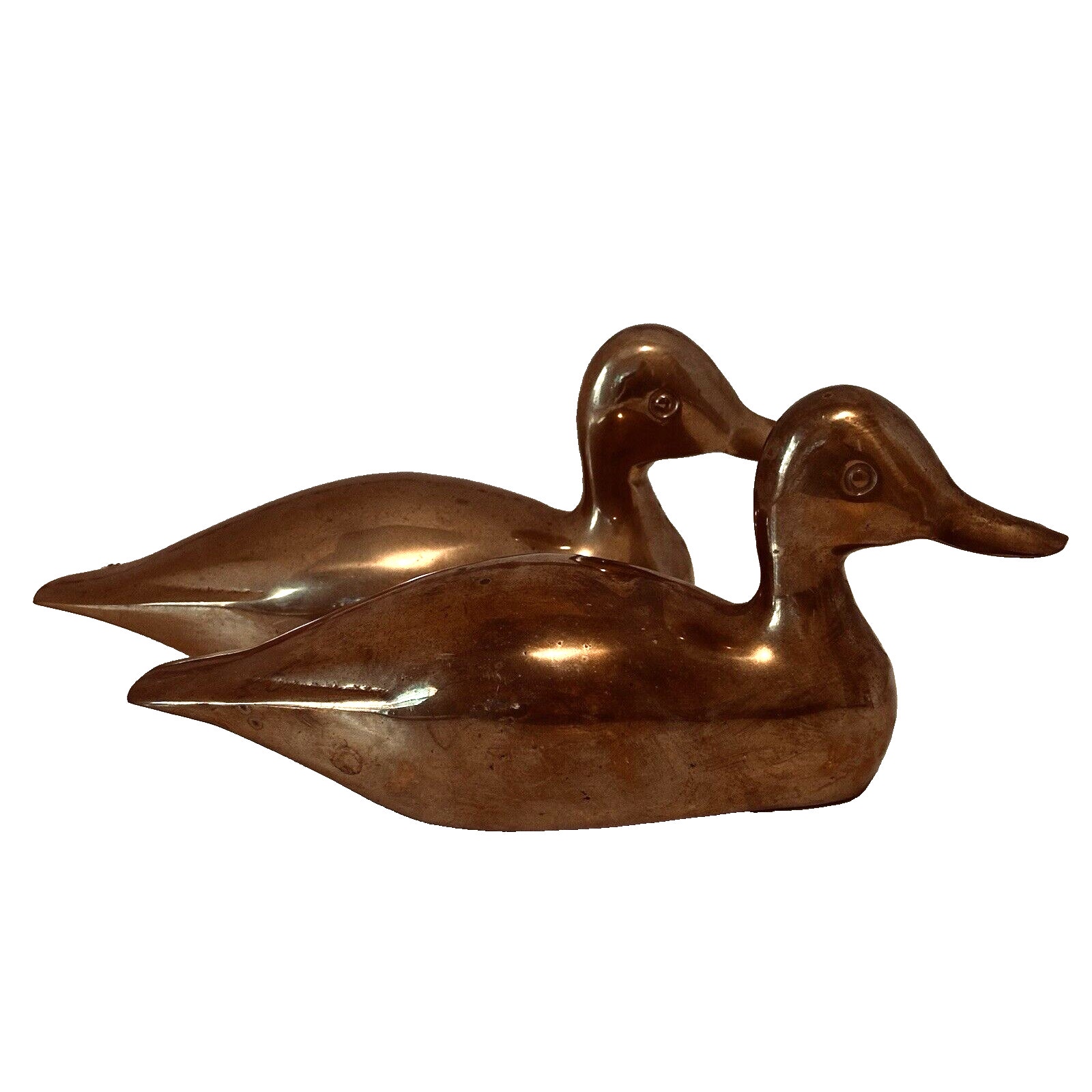 VTG Solid Brass Duck Decoy Pair 9 x 4 Figurine Bookend Paperweight Bird