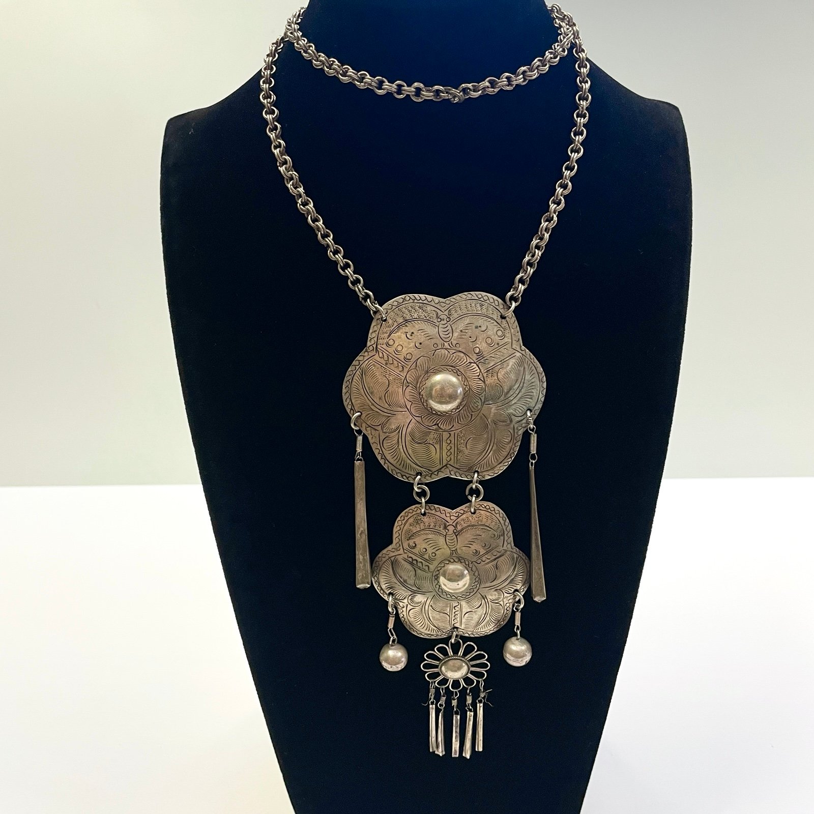 Vintage Ceremonial Miao Hmong Hill Tribal Silver Traditional Thailand Necklace