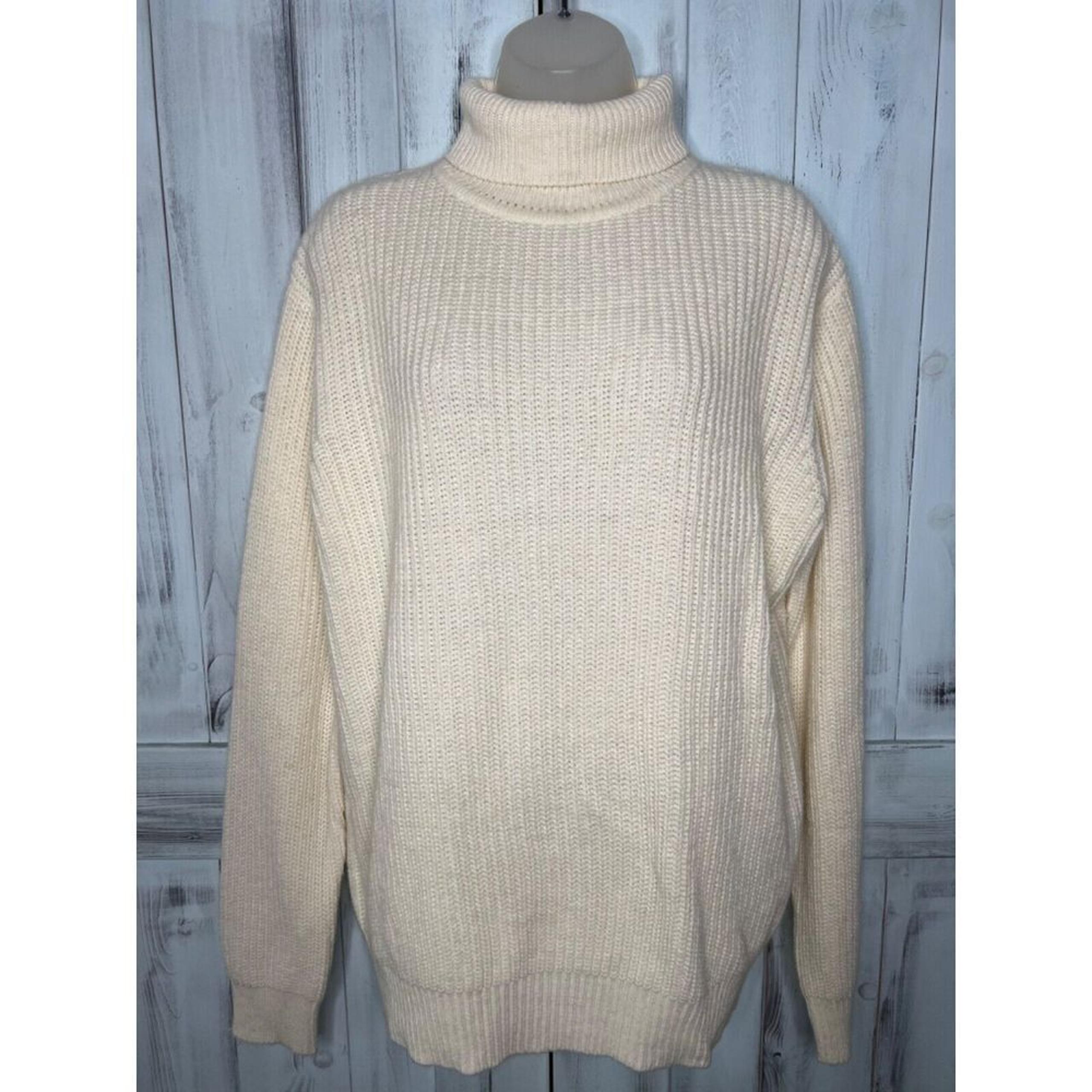 WOMENS FRENCH CONNECTION CREAM PULLOVER LONG SLEEVE RIBBED TURTLENECK SWEATER L