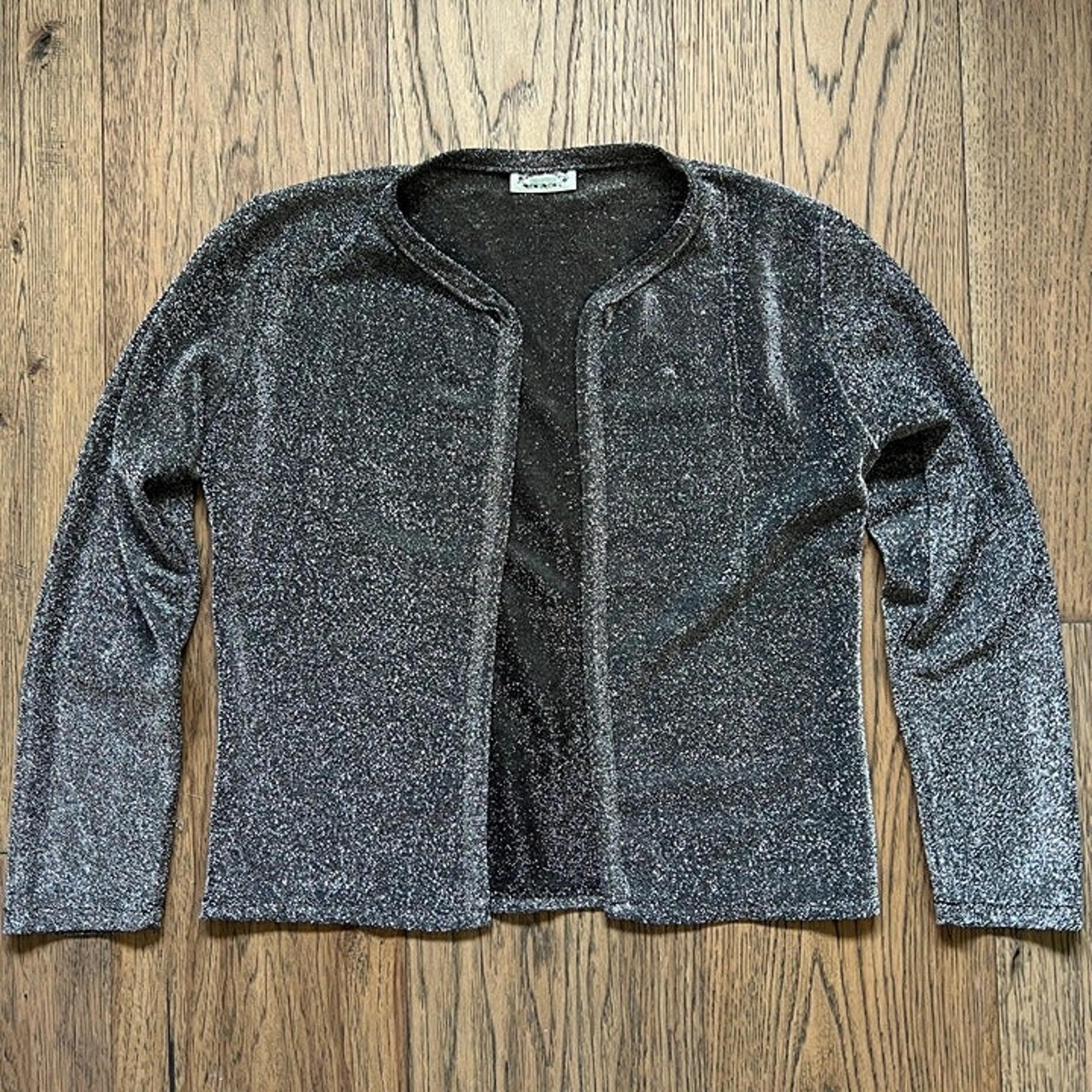 Vintage 90s Silver Disco Shimmery Silver Cardigan S M Small Sparkle Metallic