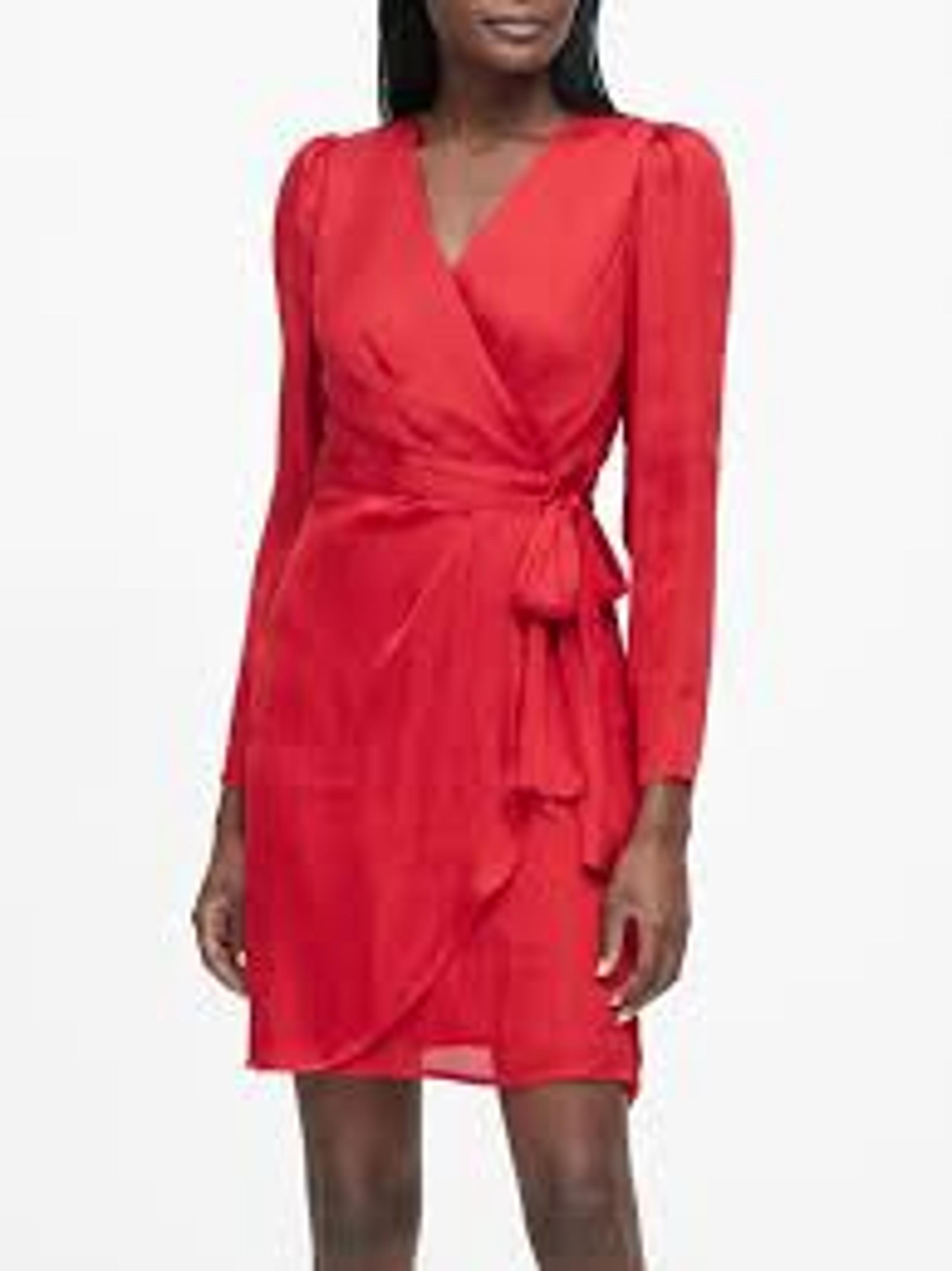 Banana Republic Red Satin Puff Sleeve Dress