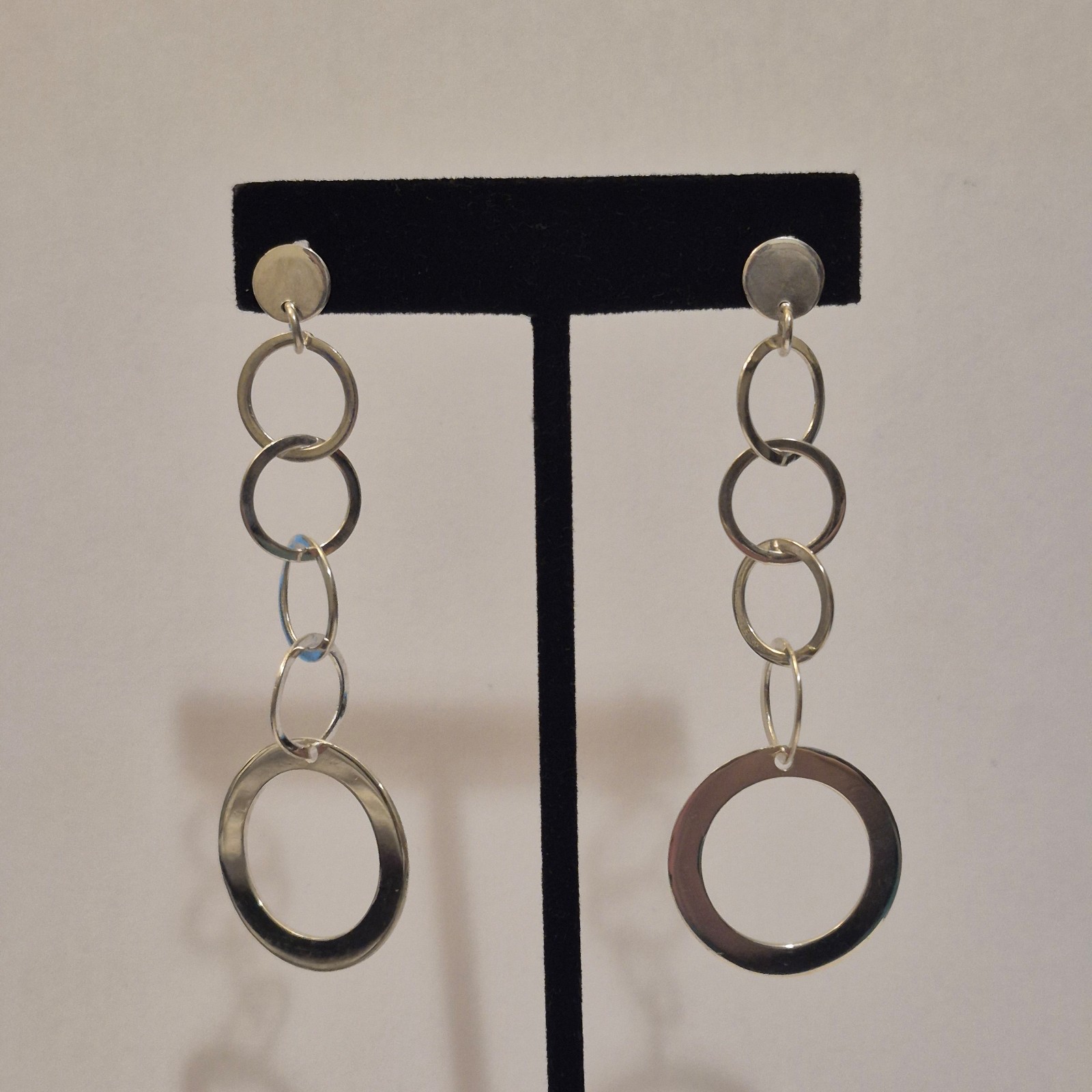 925 Sterling Silver Geometric Circle Link Dangle Earrings 3