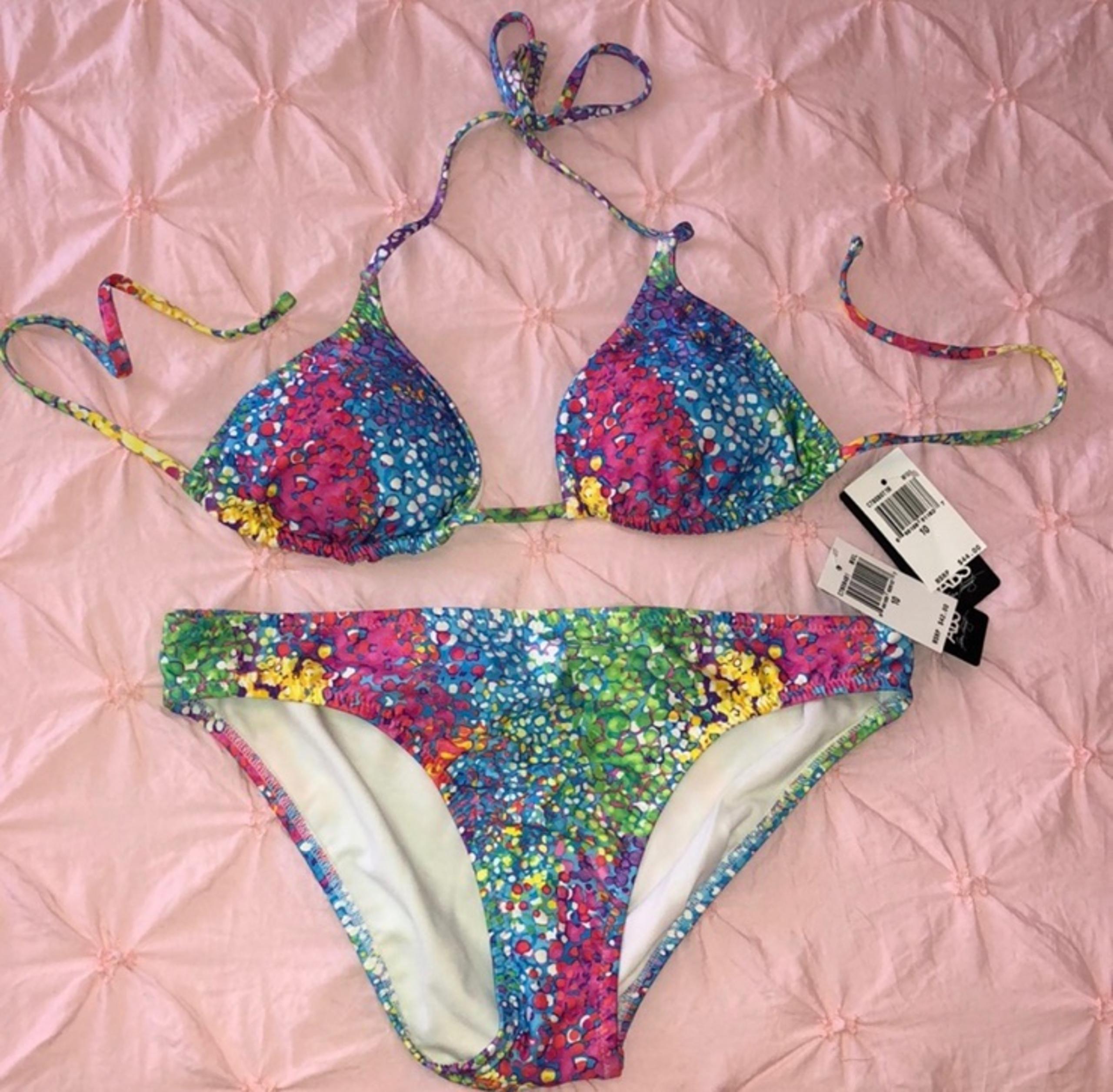 NWT Multi Color Speckled Print ABS Allen Schwartz Tie Juniors Bikini