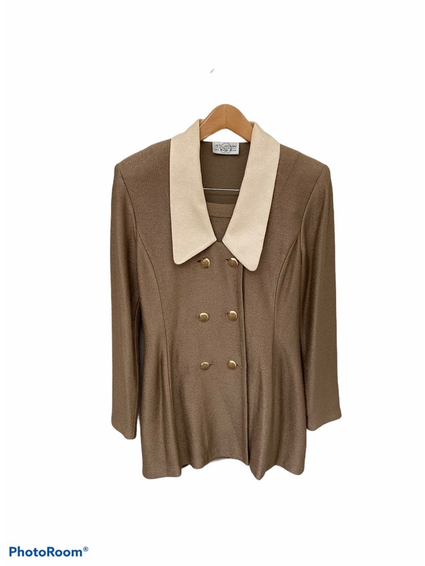 St. John Marie Gray Cream Skirtsuit