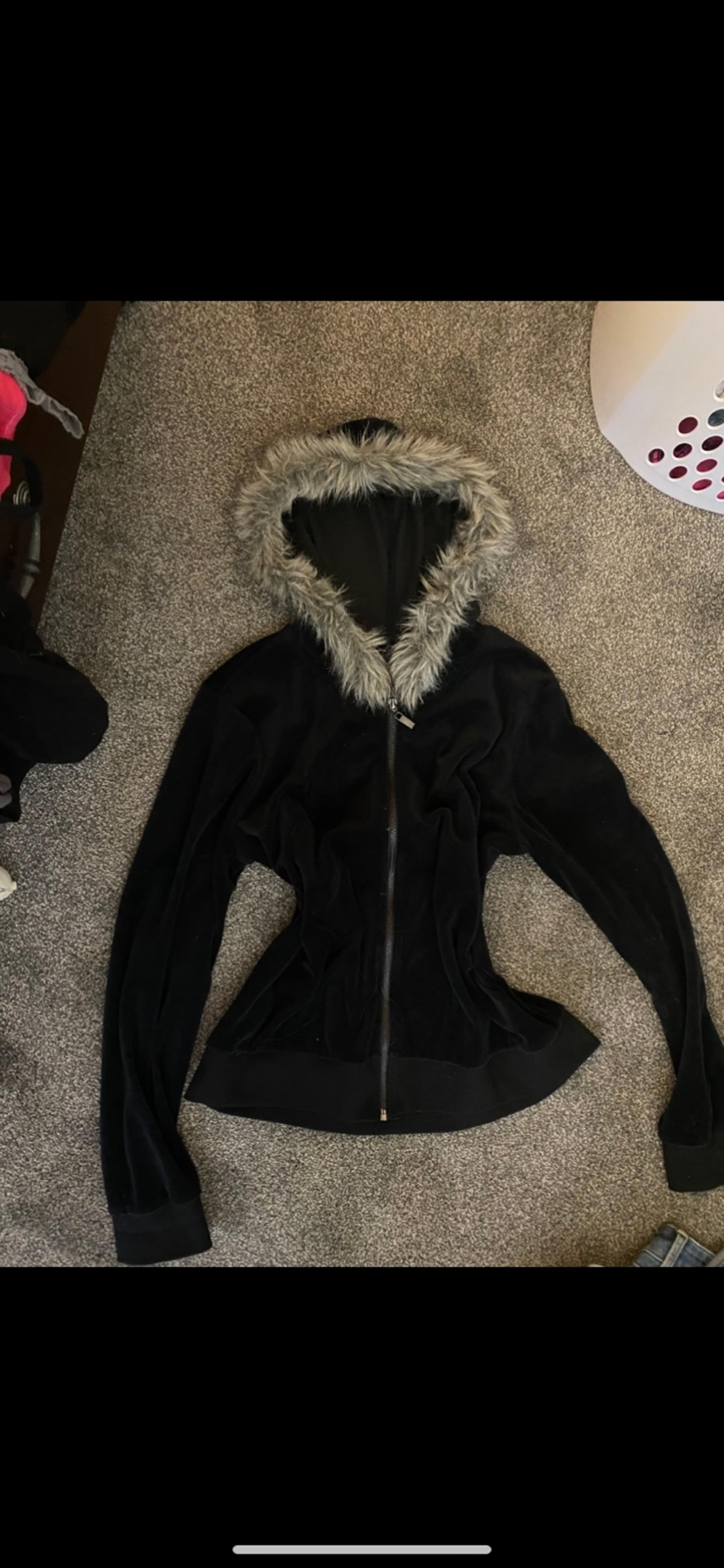 black velour fur hoodie zip up