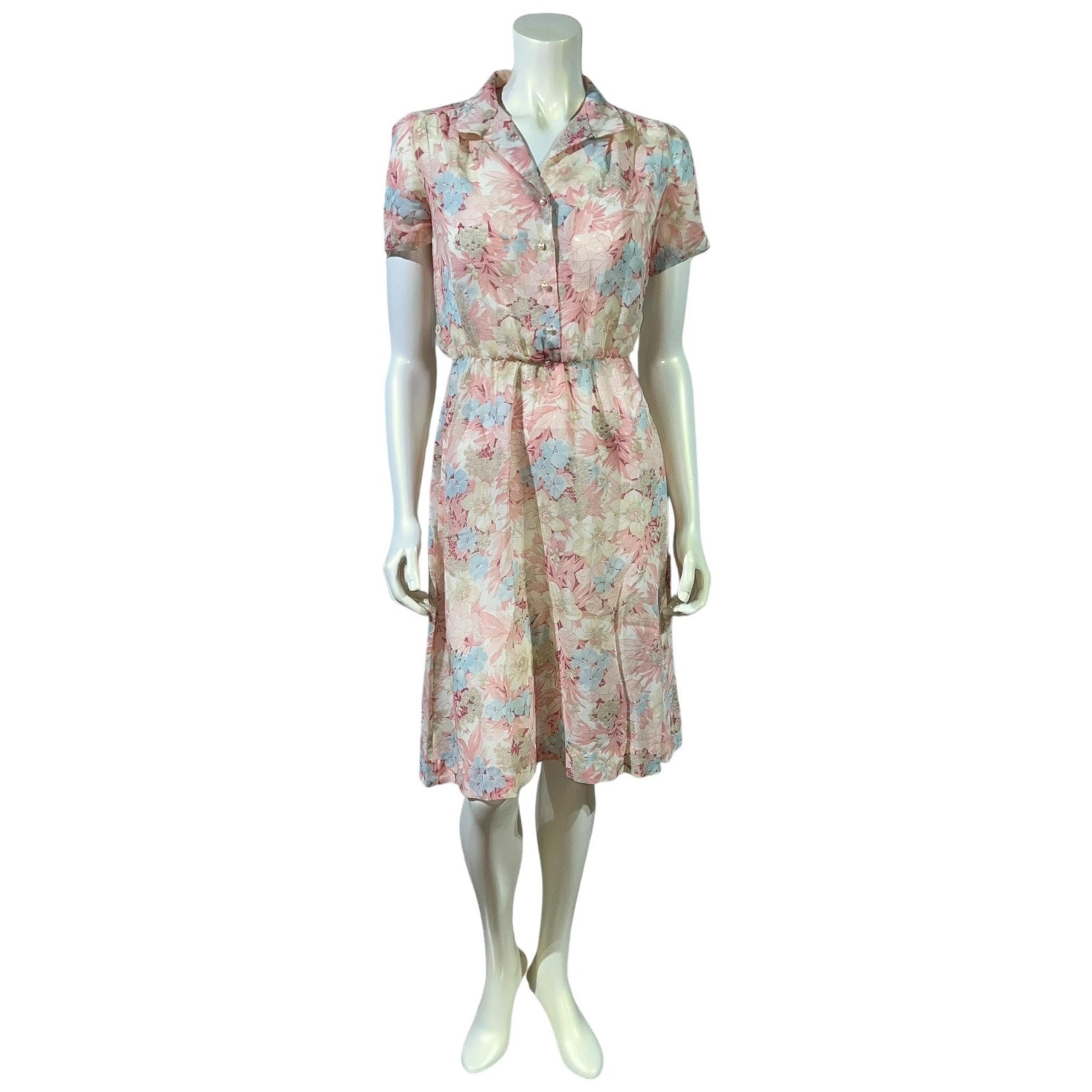 Vintage 70s JC Penney Floral Semi-Sheer Dress, Small