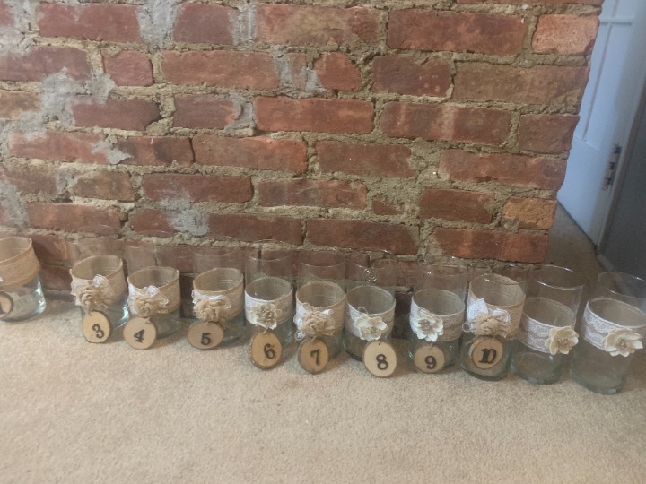 Set of 11 cylinder vase centerpieces for rustic wedding handmade