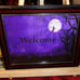 sz13x11 FRAMED PURPLE HALLOWEEN WITCH WELCOME PHOTO SIGN IN VINTAGE HQ LD 2270