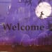 sz13x11 FRAMED PURPLE HALLOWEEN WITCH WELCOME PHOTO SIGN IN VINTAGE HQ LD 2270