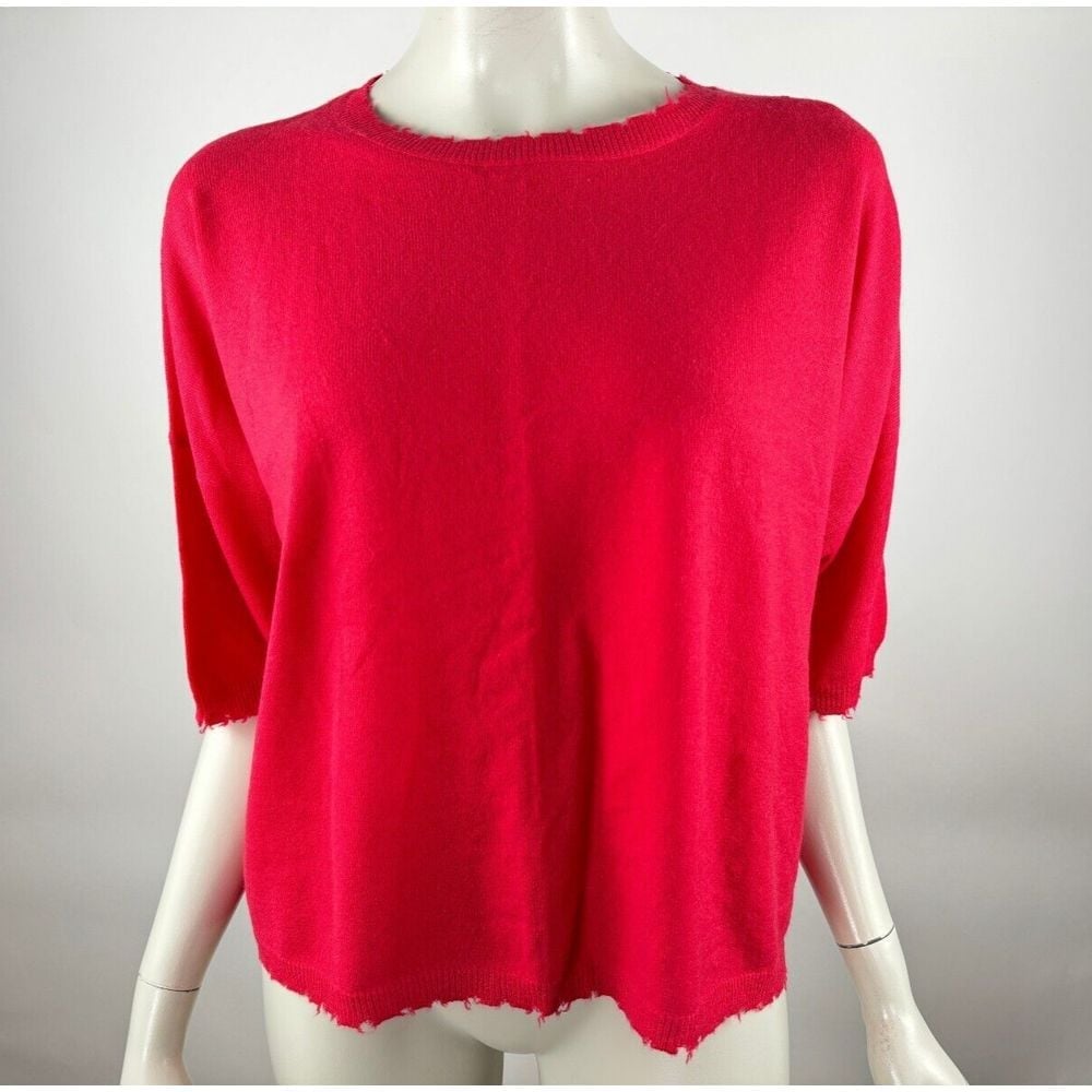 Autumn Cashmere Short Sleeve Pullover Top Women M NWOT Lightweight Scallop Crew