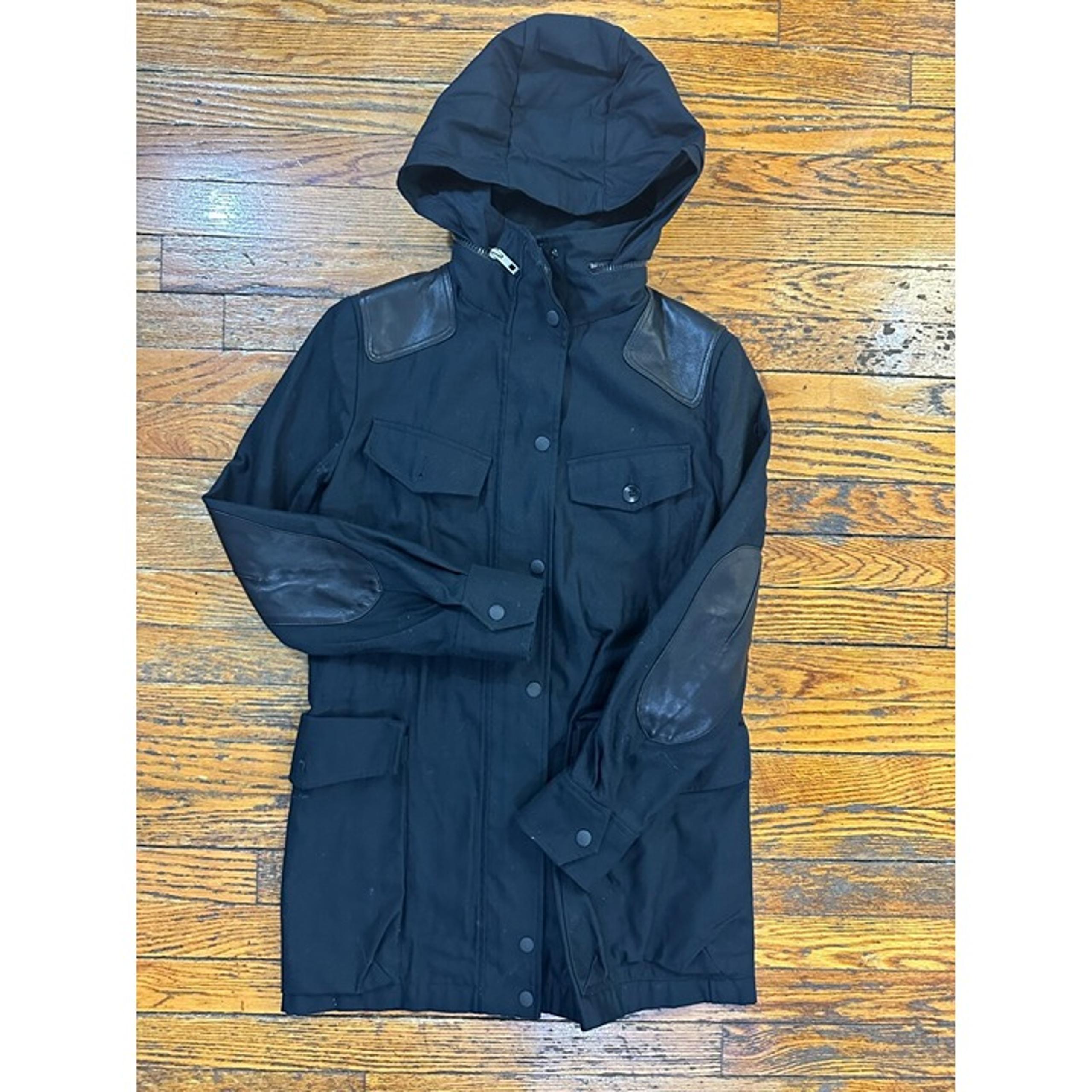 rag & bone hooded leather trim coat jacket color BLACK size S NWT